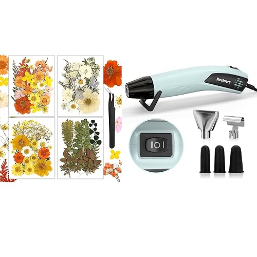 Resiners 100Pcs Dried Pressed Flowers & Hot Air Gun Tool