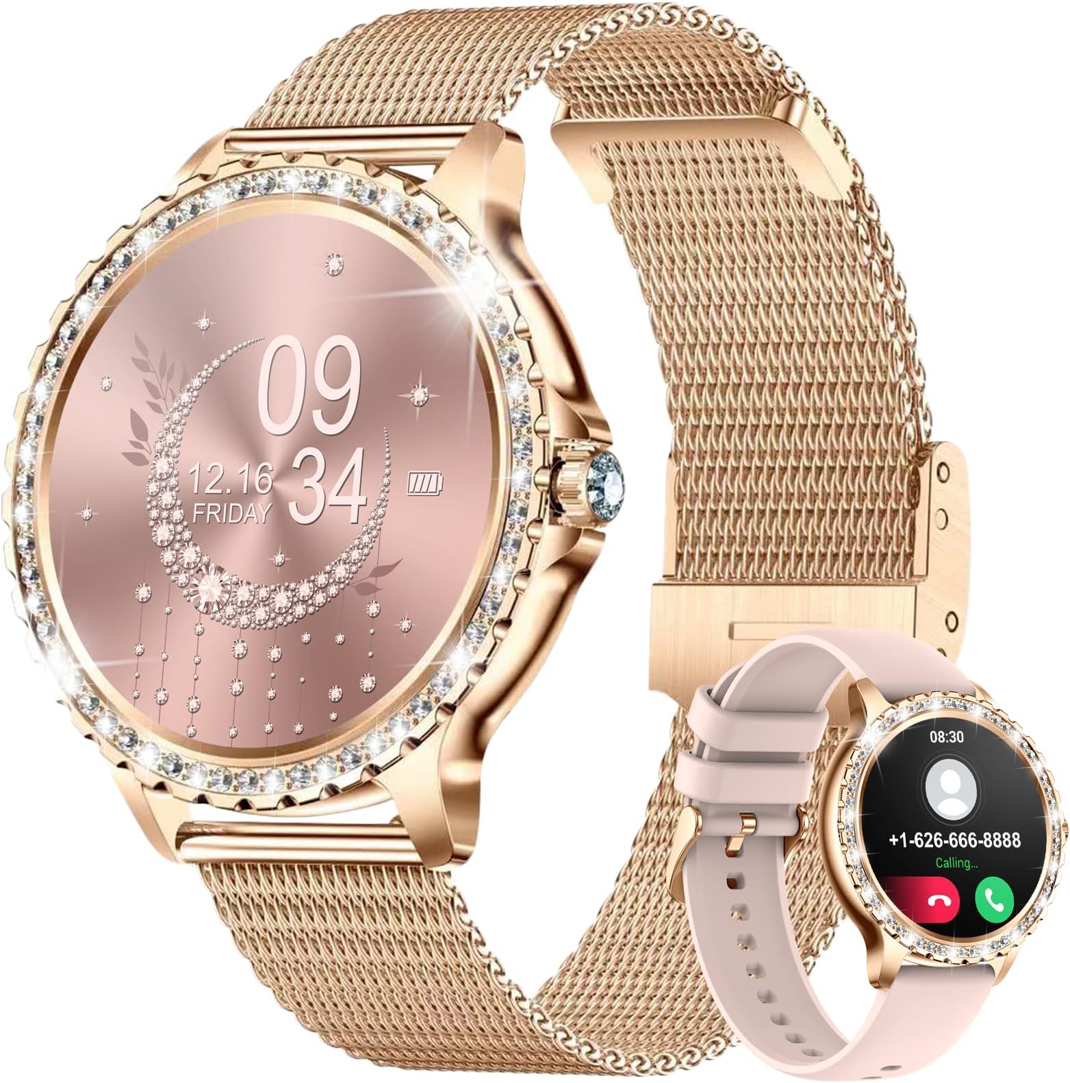 Smart Watches for Women,1.32" HD Fitness Tracker Watch with Answer/Make Call,AI Voice Control,Heart Rate/Calories/SpO2 Monitor 100+ Sport Modes Ladies Smartwatch for Android iOS Gold Mesh Strap