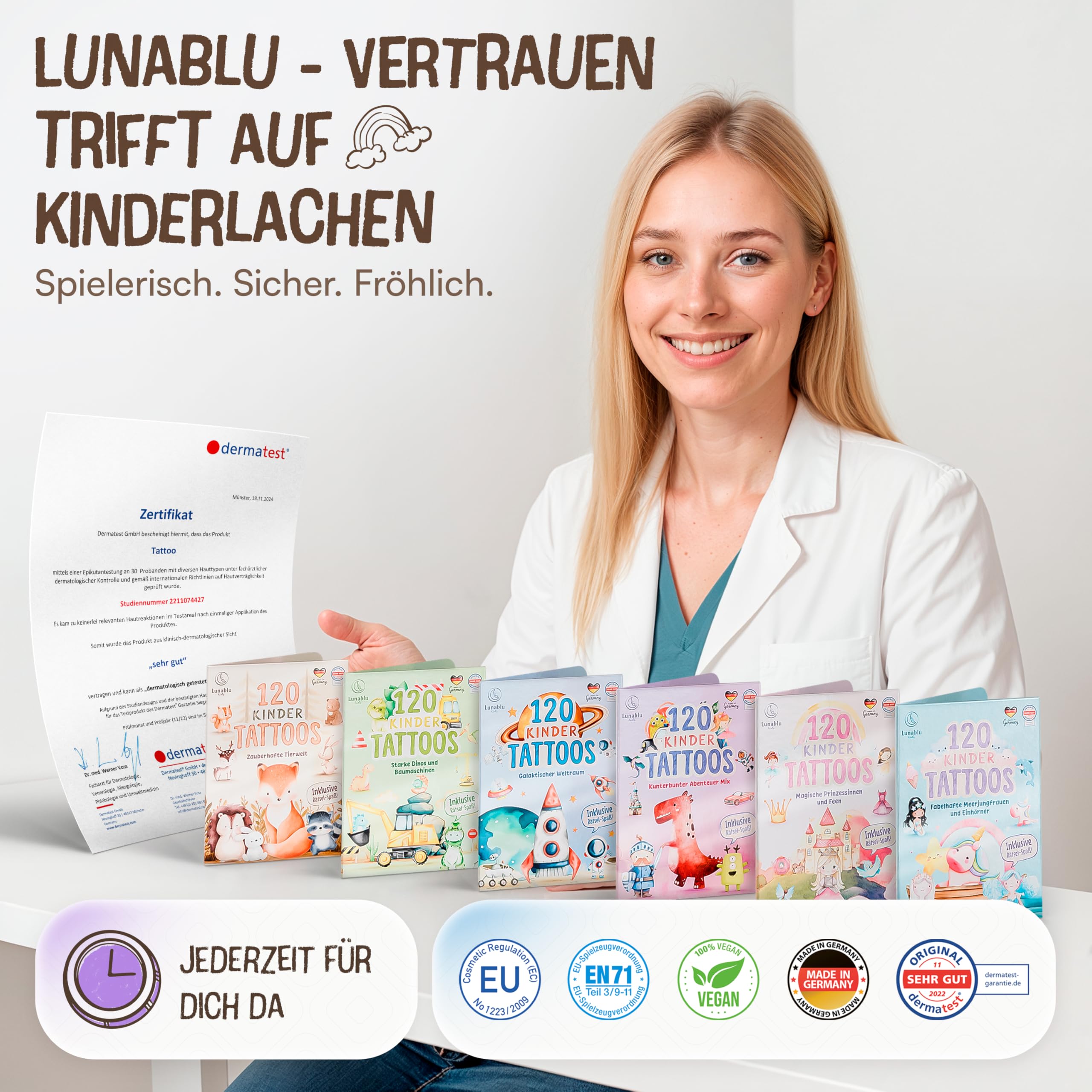 Lunablu 120 przyjaznych dla skóry tatuaży dziecięcych [certyfikat dermatologiczny] Made in Germany | prezent dla dzieci | tatuaże dziecięce dla chłopców i dziewczynek | tatuaż - dinozaury i maszyny