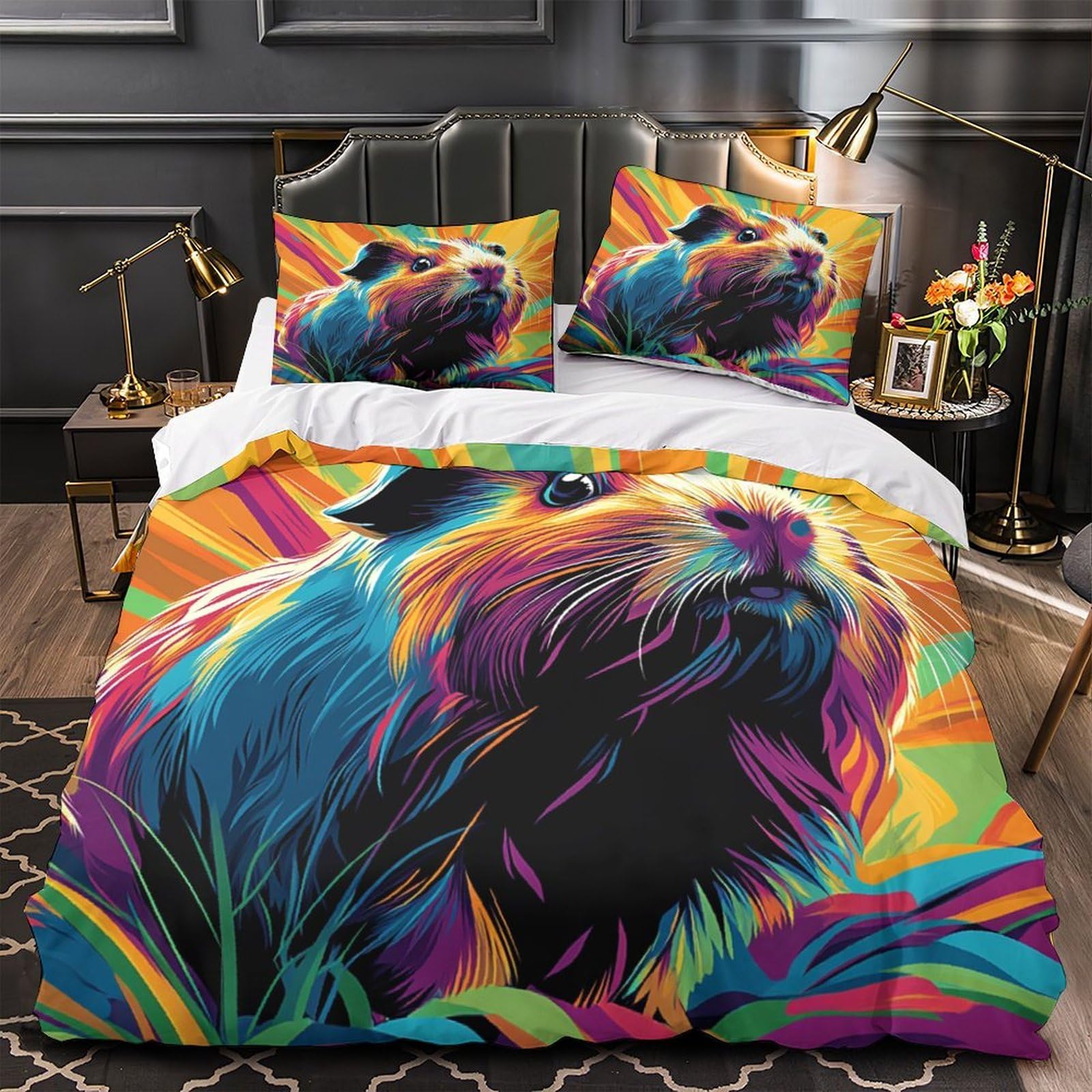 Parure de couette cochon d'inde ultra douce en microfibre contre les allergies