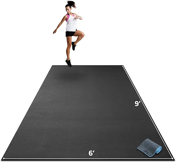 Gorilla Mats Premium Extra Large Exercise Mat – 9' x 6' x 1/4" Ultra Durable, Non-Slip, Workout Mat for Instant Home Gym Flooring – Works Great on Any Floor Type or Carpet – Use With or Without Shoes