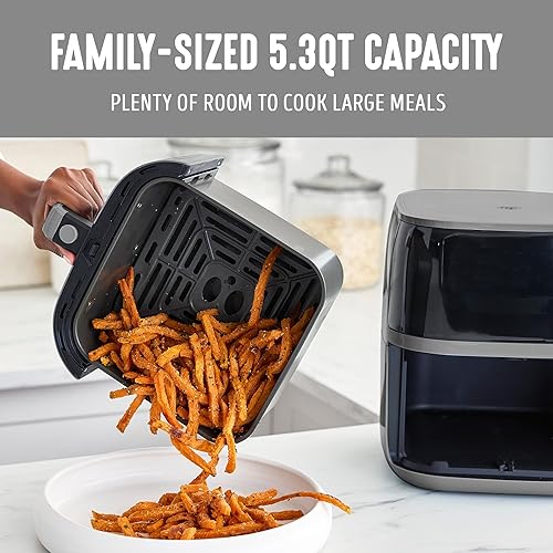 Miniatura 5 de GreenLife Compact Electric Air Fryer Oven, 5.3 QT, cajón antiadherente de cerámica libre de PFAS, pantalla digital de 8 toques con un solo toque,