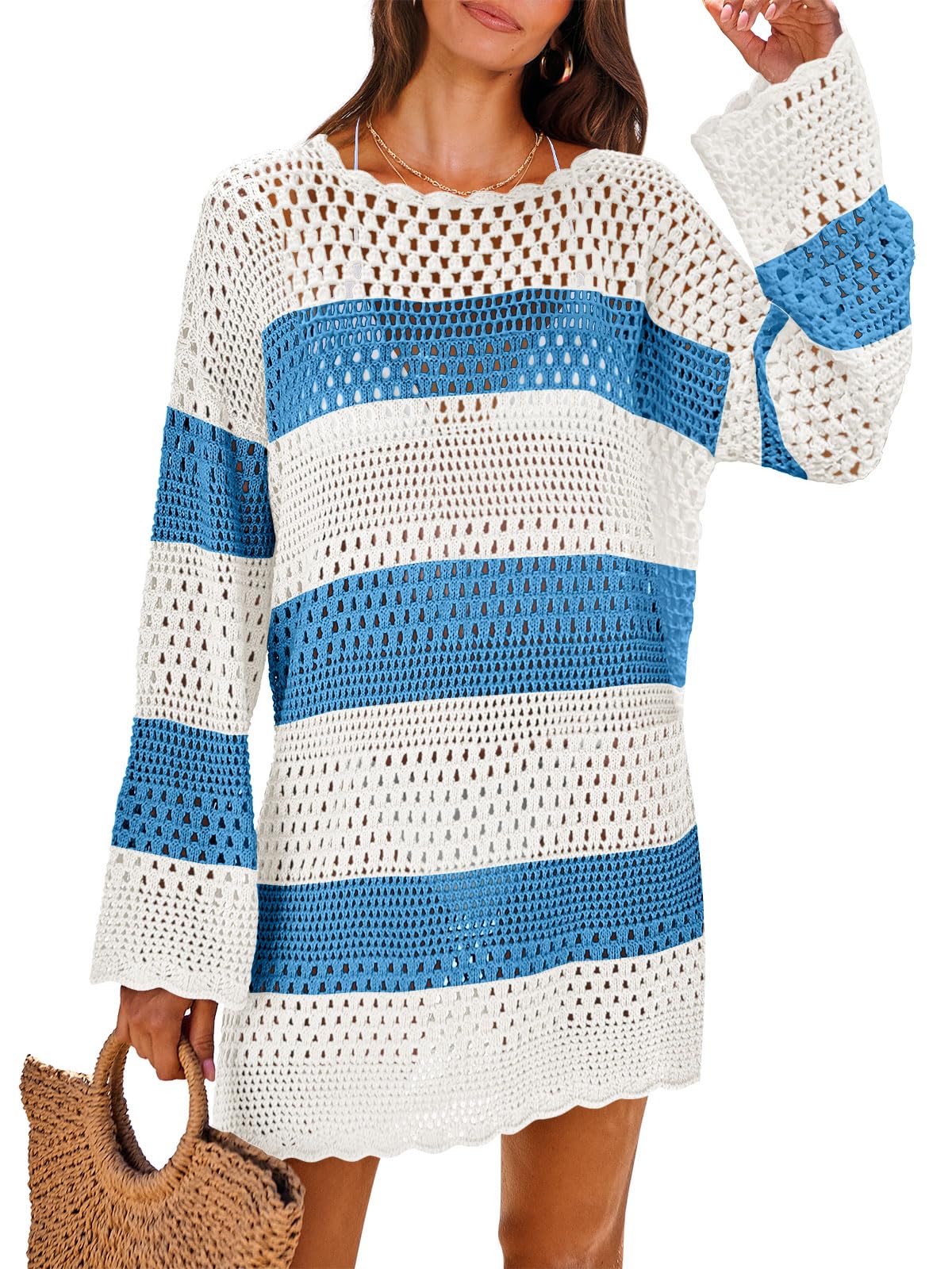 ANRABESS Women Swimsuit Cover Up Beach Crochet Bathing Suit Mini Dress