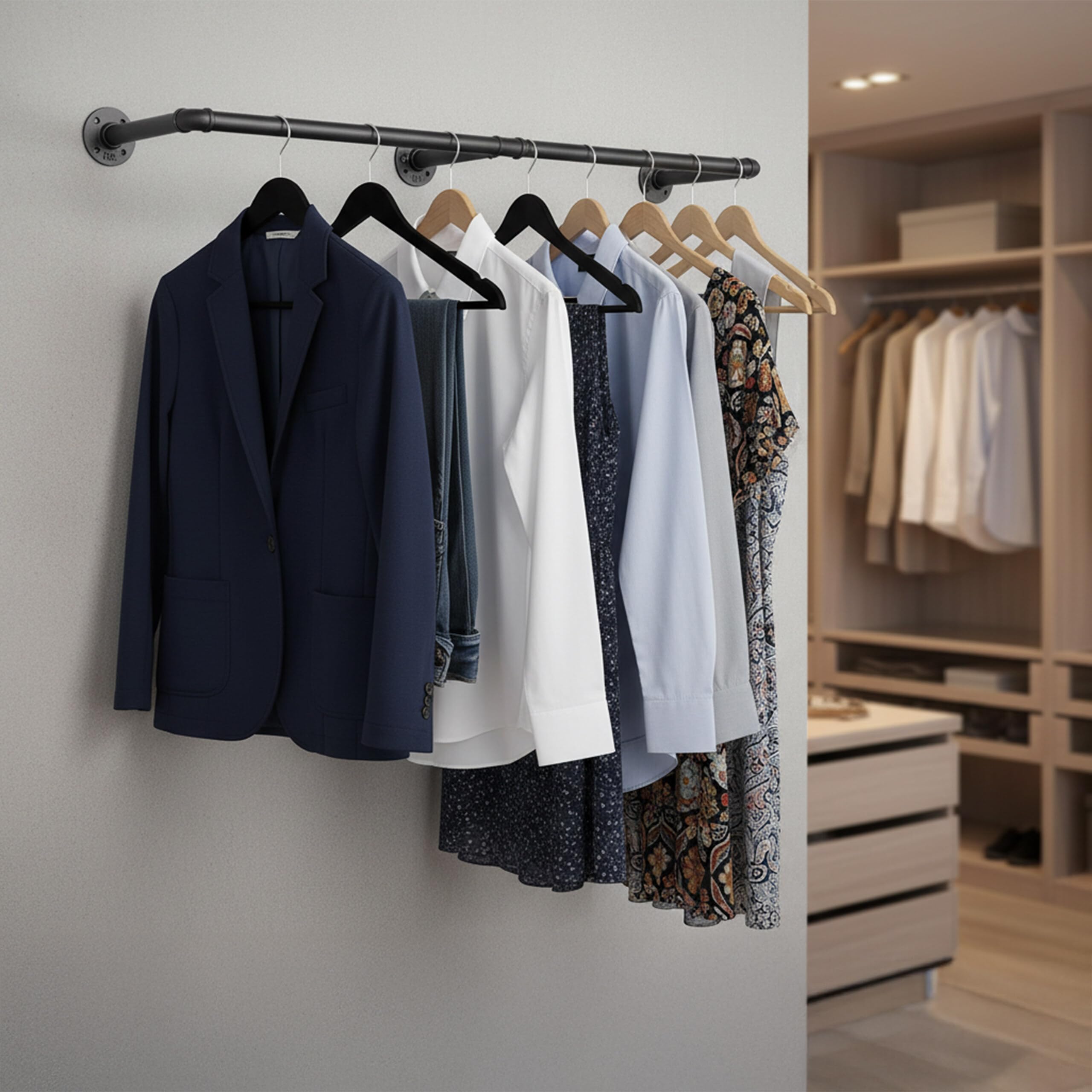 Relaxdays Barra Appendiabiti da Parete 140 cm, Stile Industriale, 6 Ganci a S, Camera, corridoio
