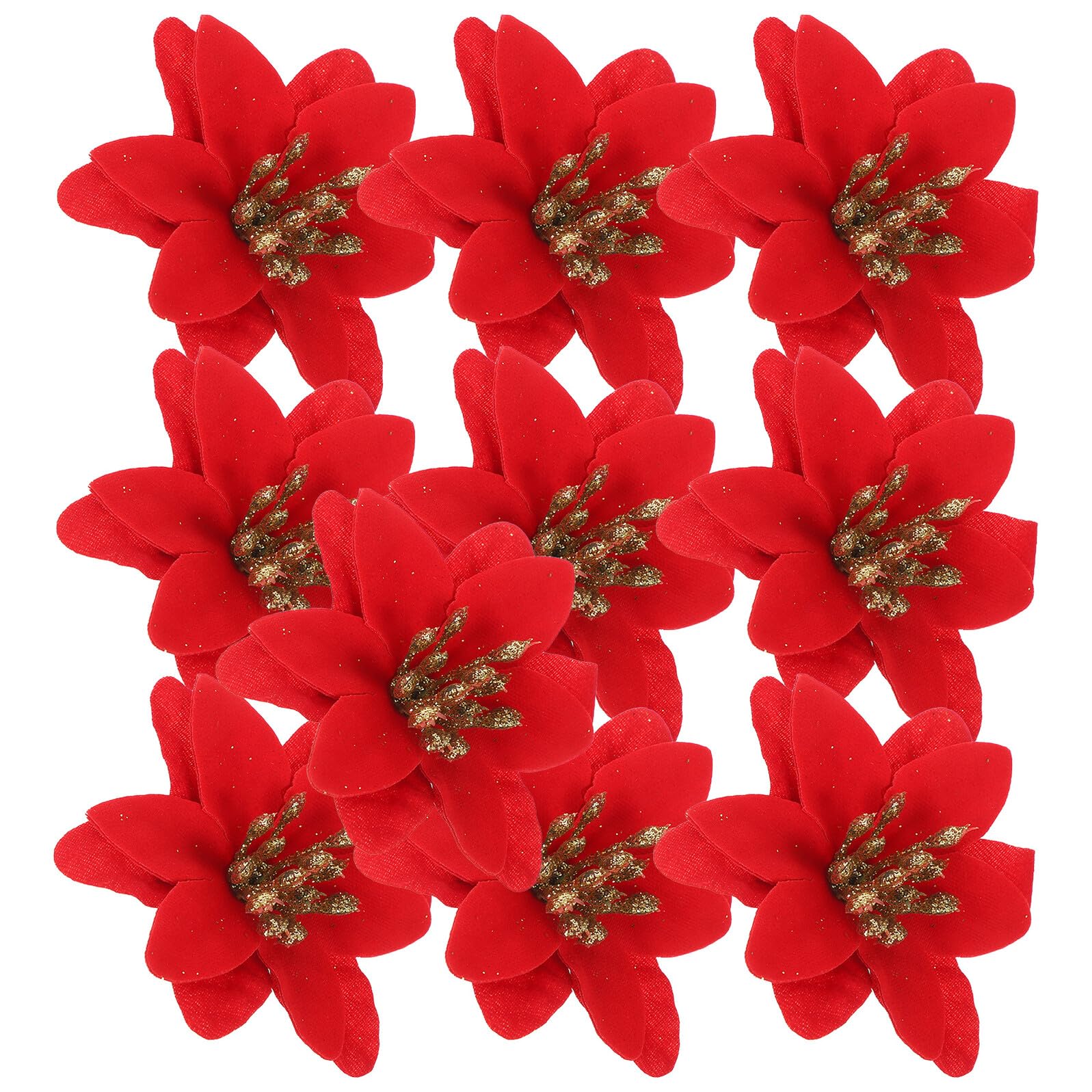 Angoily de Flores Artificiales Rojas Material Plástico y Tela de Lentejuelas 10 Piezas para Adornos Navideños Ideales para Guirnaldas y Festivales Hogar