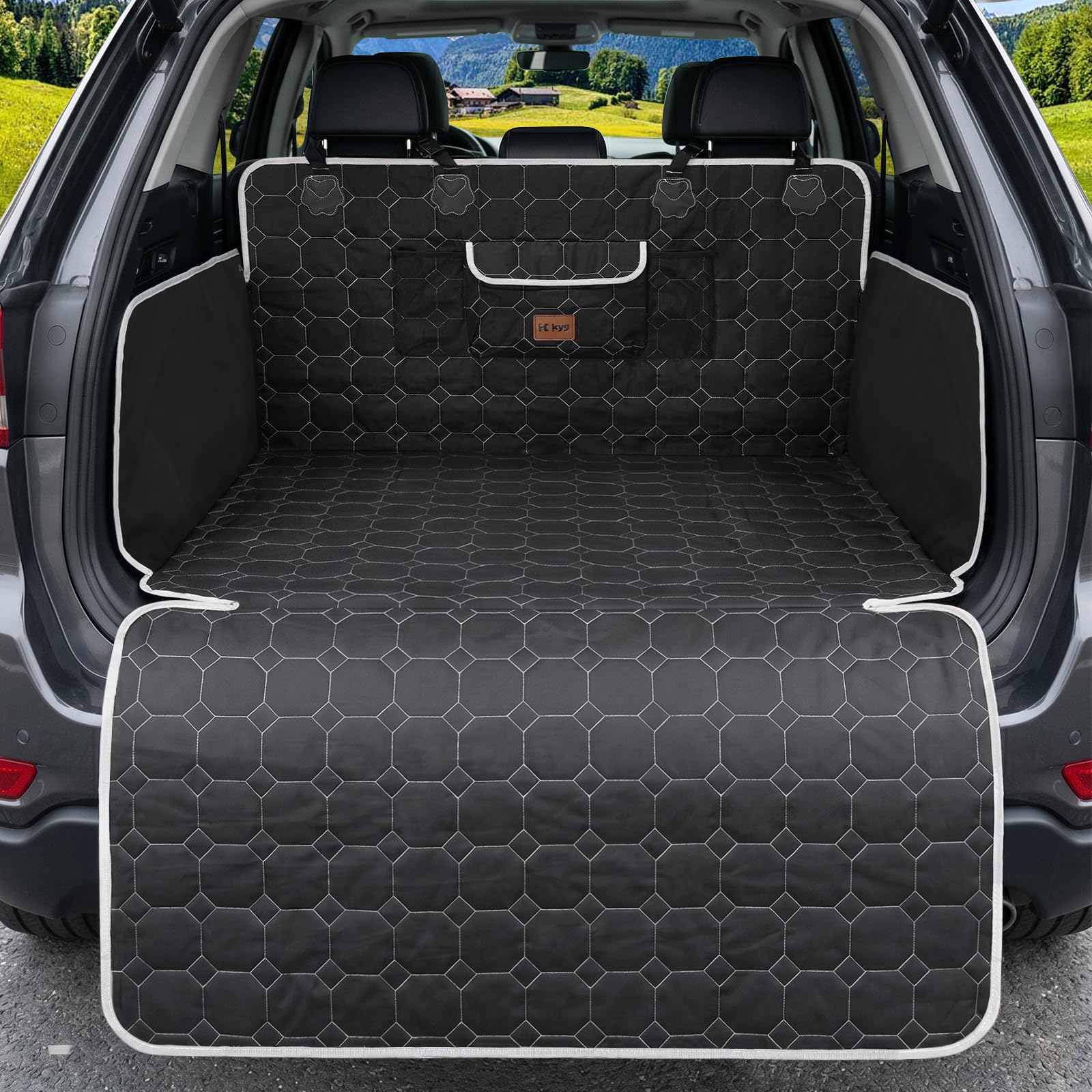 KYG Telo Auto per Cani, Telo Cane Auto Bagagliaio con Laterale e Paraurti, Antiscivolo Impermeabile Resistente ai Graffi, Universale per Bagagliaio Auto, SUV, Station Wagon, Furgoni, 200 * 105cm