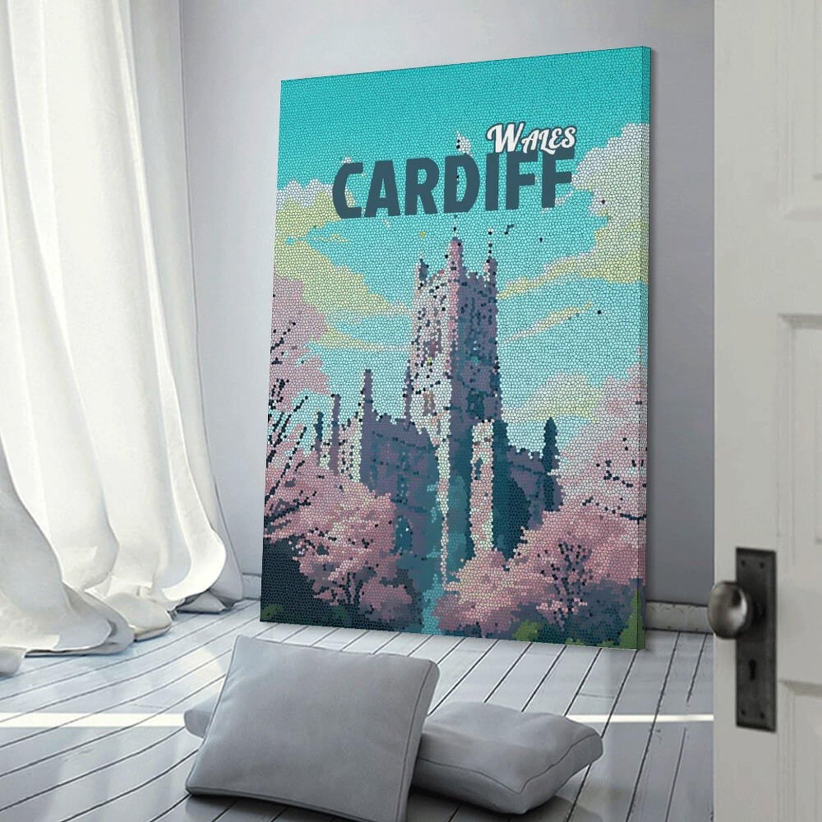 Junmoney Room Decor Wall Art Cardiff Wales Mosaic Art, 20x30inch(50x75cm), for Living Room, Bedroom, Office Or Hallway, An Adaptable Decor Piece for Home Use
