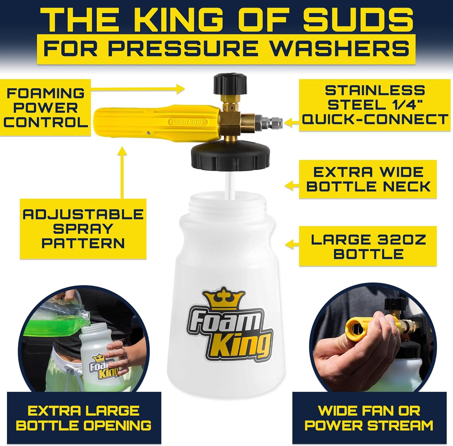 Foam King Foam Cannon w/Snubster - Pressure Washer Foam Sprayer and Trigger Attachment w/Swivel