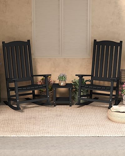 Miniatura 2 de SERWALL Mecedora de patio, mecedora de gran tamaño, color negro