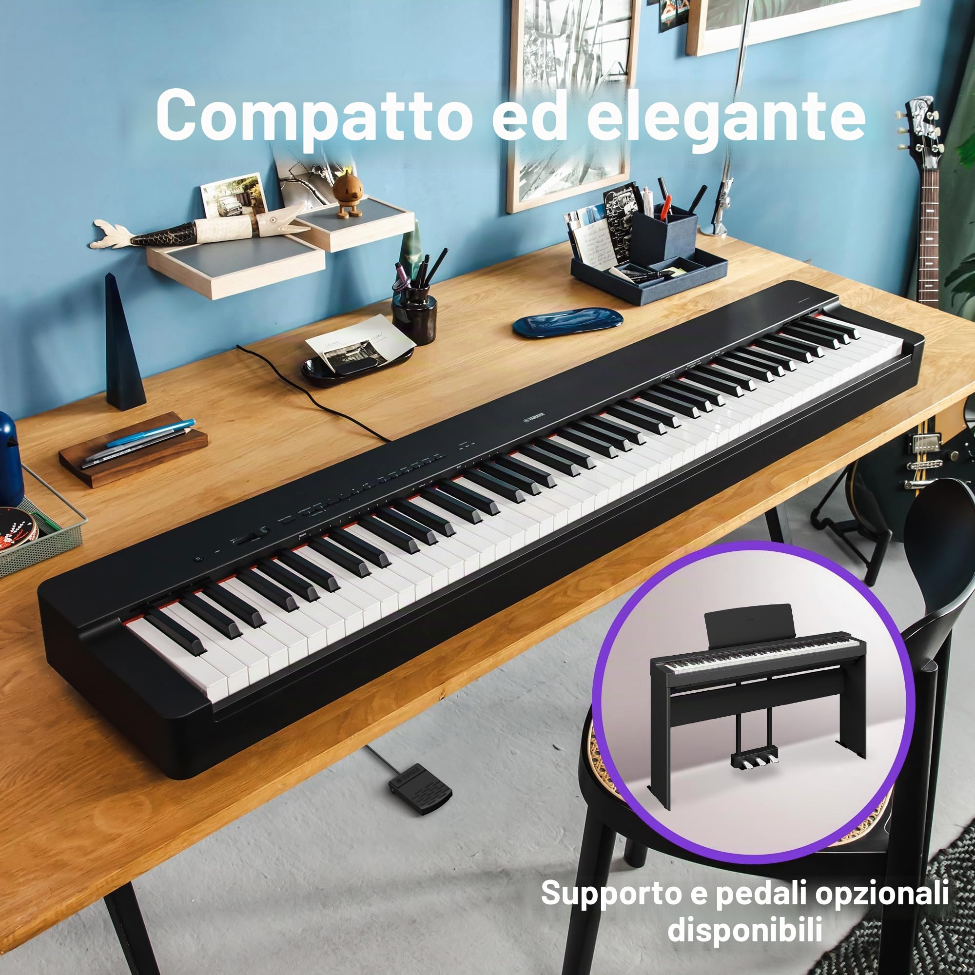 Yamaha Pianoforte digitale P-225 con 88 tasti compatti a martello graduato e 24 voci strumentali, leggero e portatile, nero
