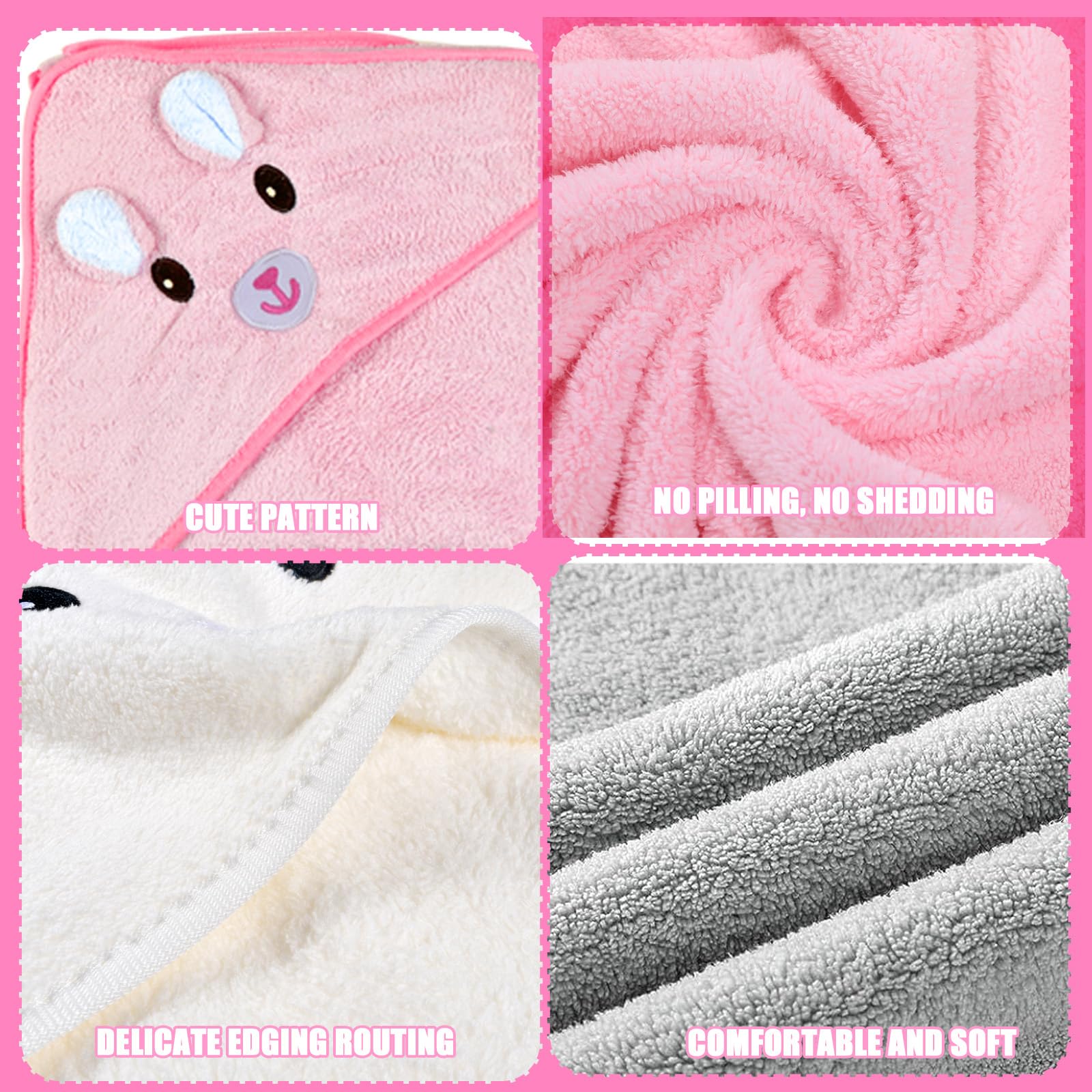 Asciugamano Con Cappuccio Per Bambini Wffeila - Pile Di Corallo, 80x80 Cm, Super Assorbente, Modello Orso - Foto 10