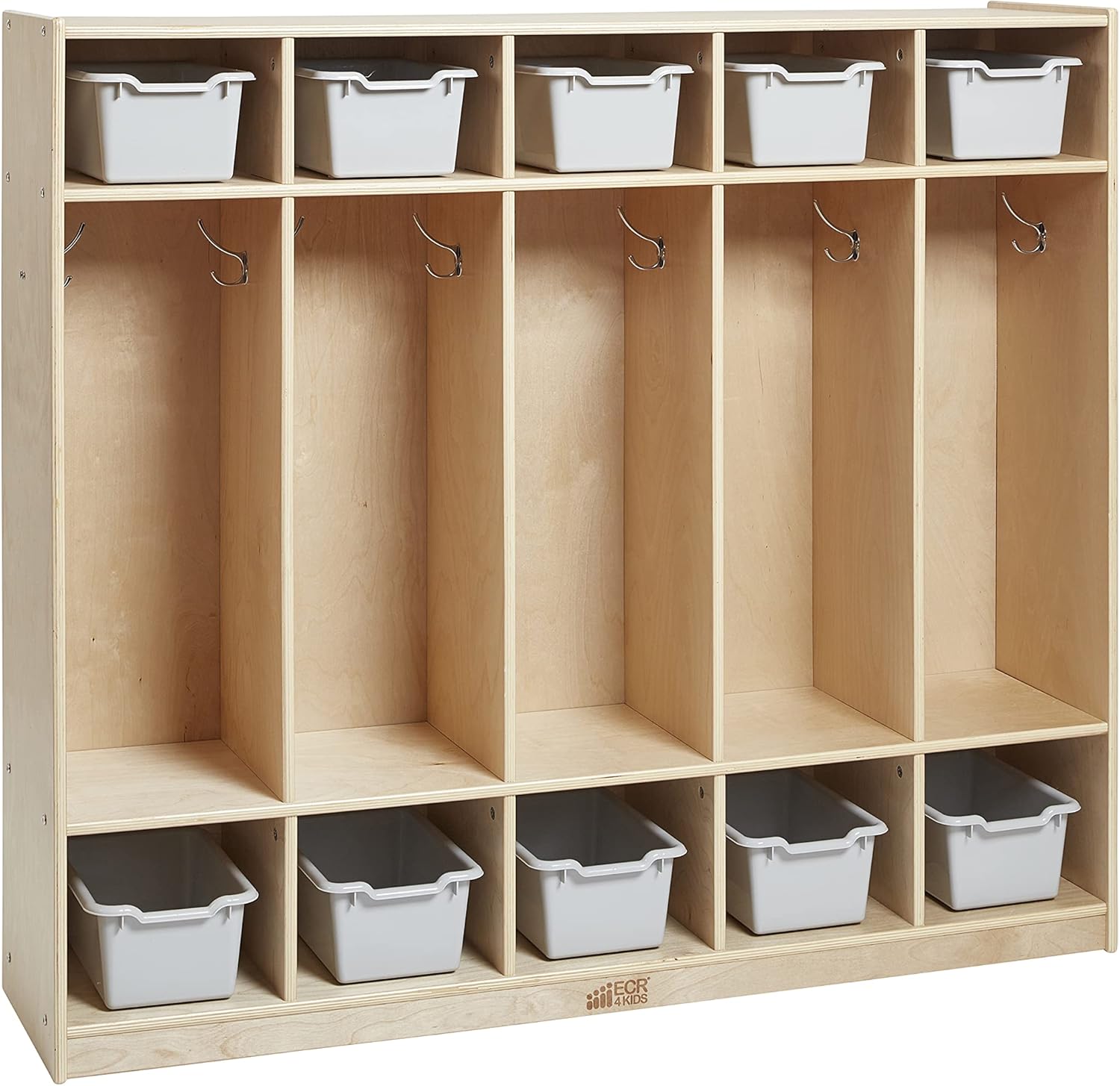 WoodZone Birch 5Section School Coat Locker with 10 Bins