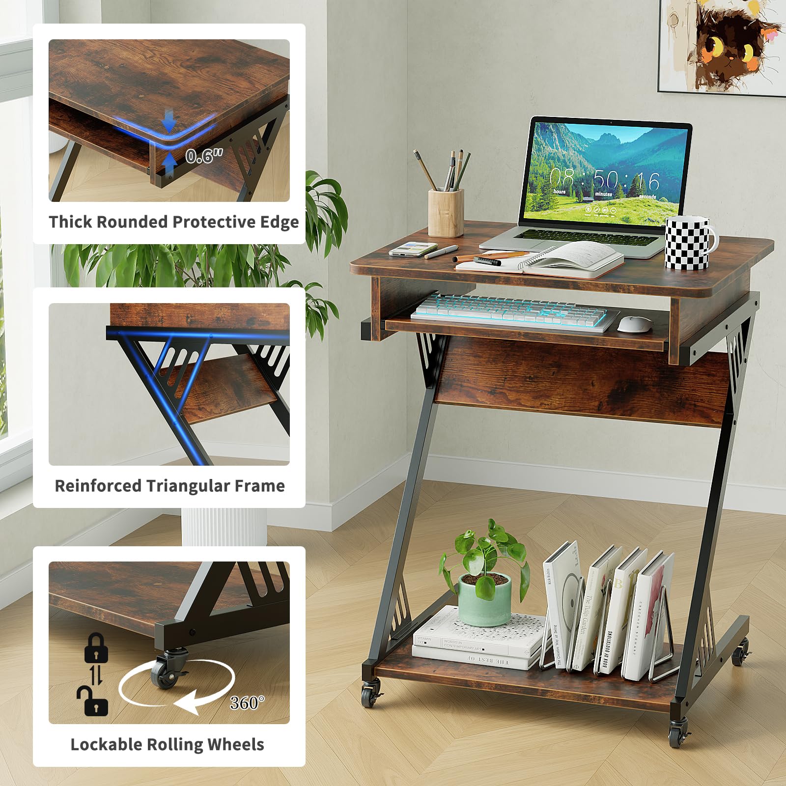 ALISENED Computer Desk for Small Spaces,23.6 Inch Z Shaped Compact