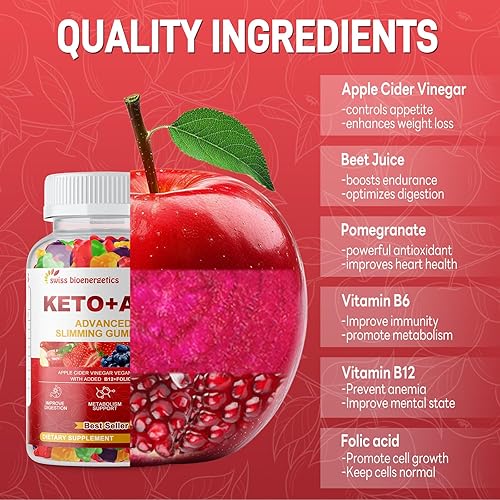 Miniatura 4 de Paquete de 2 gomitas Keto de vinagre de sidra de manzana, suplemento de dieta de gomitas Keto ACV, gomitas avanzadas de 1500 mg ACV con folato, B12,