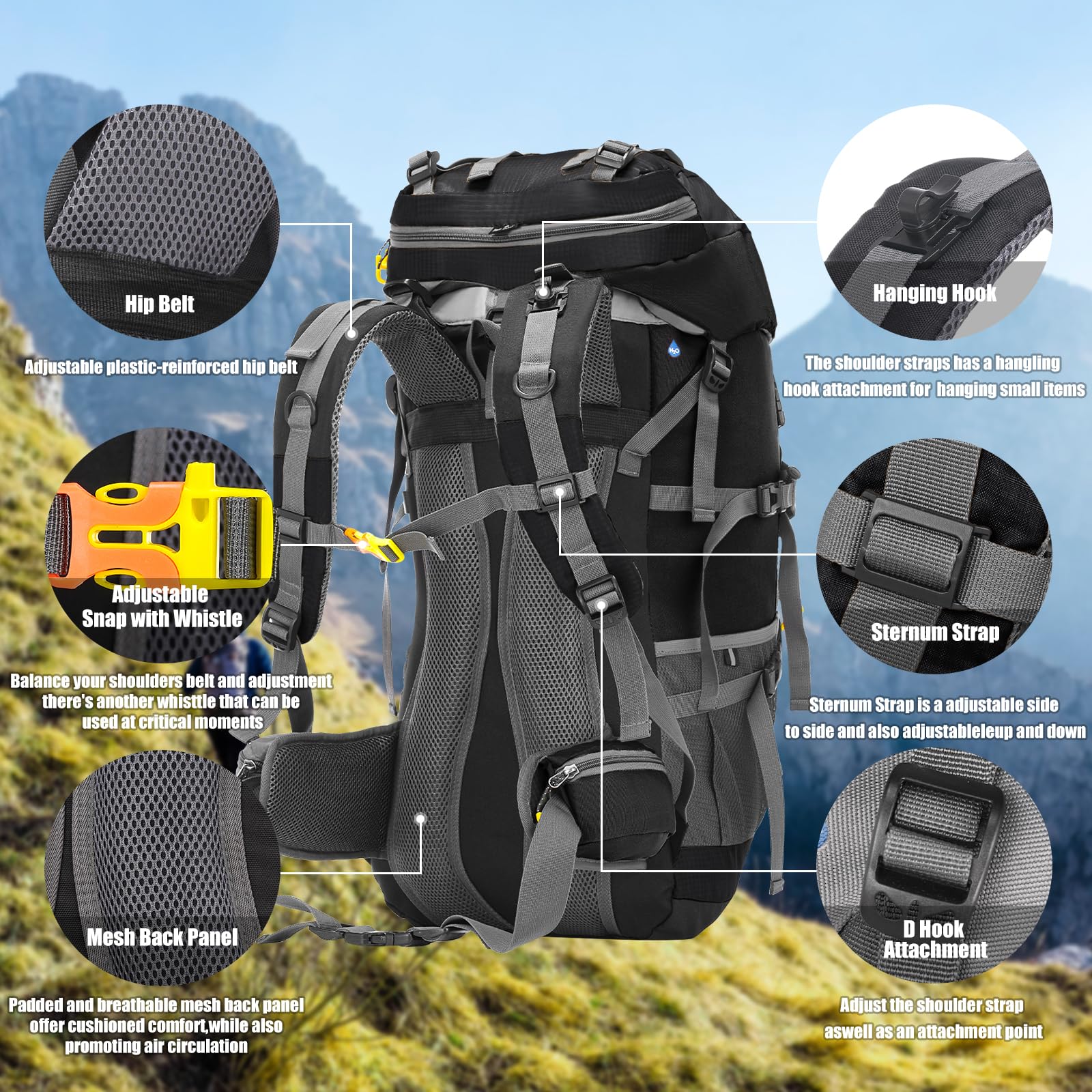 Lixada Backpacking Rucksack Trekkingrucksack 60L Herren Damen Wanderrucksack Wasserdicht Mit Regenabdeckung, Für Bergsteigen, Klettern, Trekking, Sport, Reisen, Camping