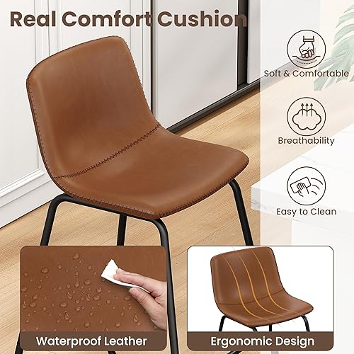 Miniatura 5 de Juego de 3 taburetes de bar de piel sintética, taburetes de bar modernos de 26 pulgadas con patas de metal y reposapiés, sillas de mostrador urbanas