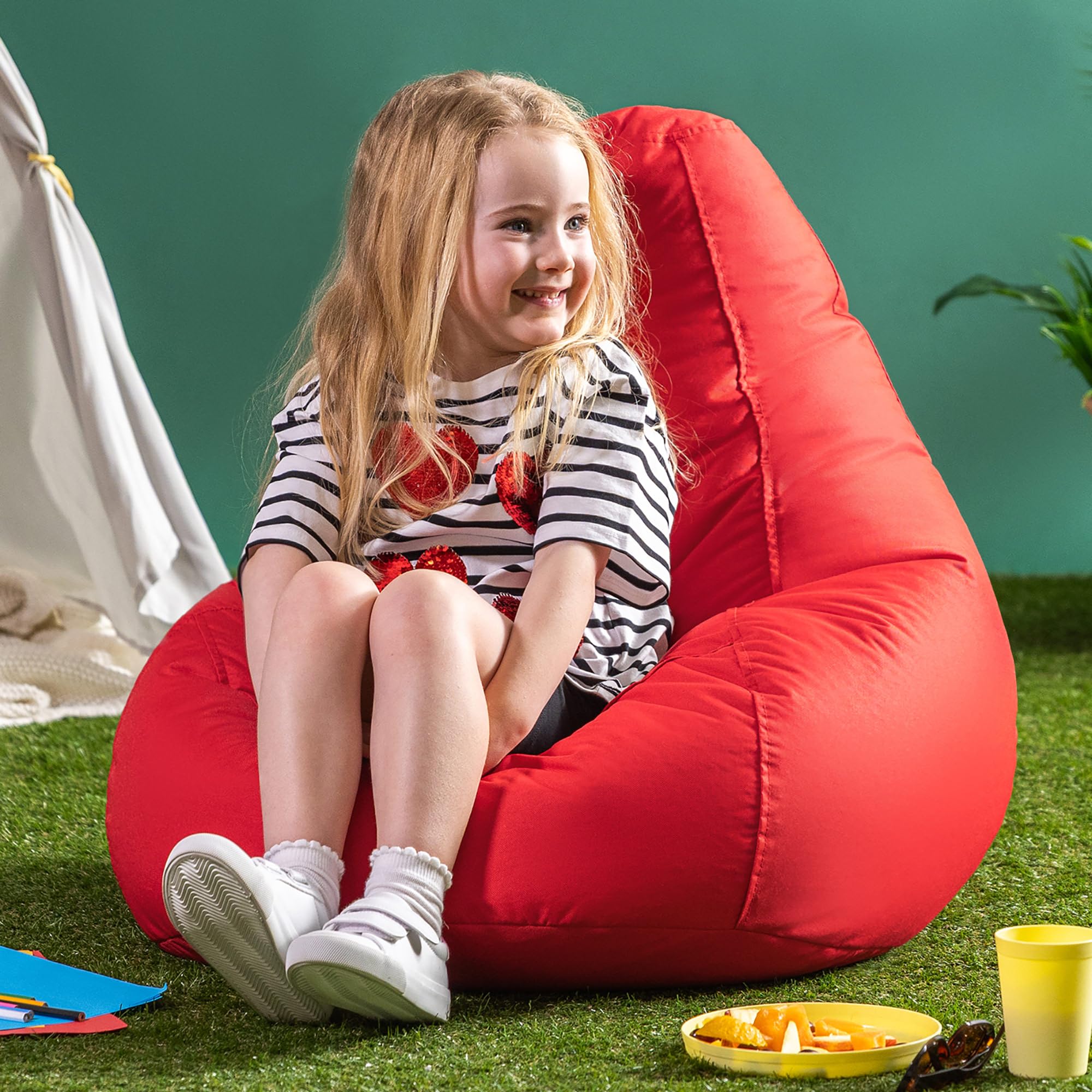 Bean Bag Bazaar Dalton - Pouf Sacco Per Bambini Rosso - Sedia Gaming Impermeabile Con Riempimento - Per Interni/Esterni