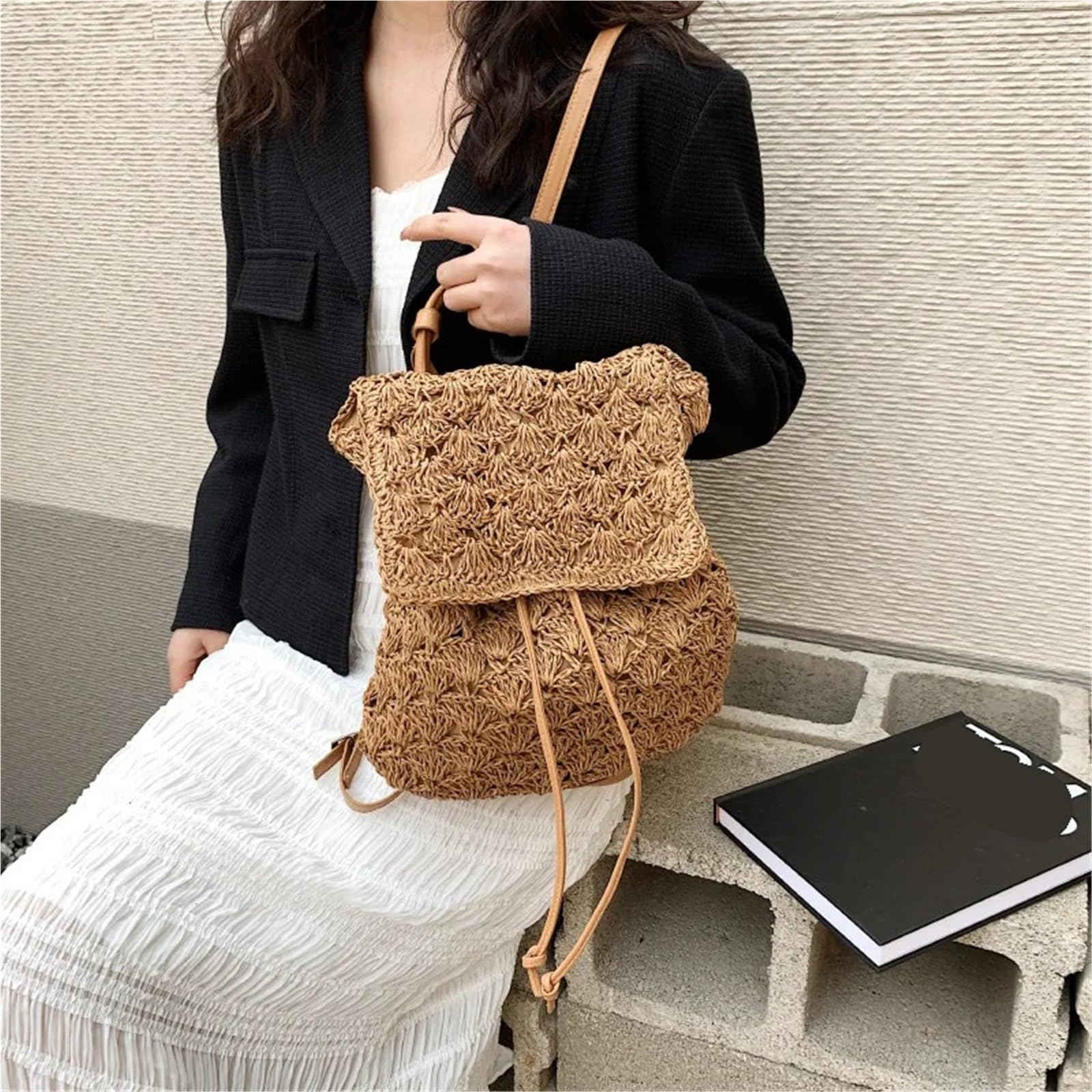 Zaino da viaggio casual in rattan intrecciato for vacanze al mare