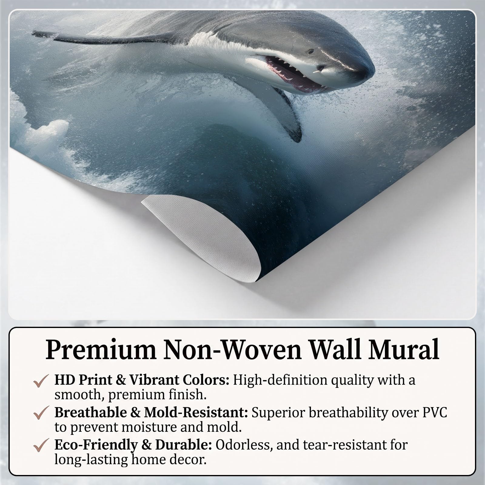 Nowoczesna fototapeta z motywem oceanu, 350 szer. x 256 cm, trwała zwierzę fala oceaniczna pianka rekin, sztuka ścienna do salonu, biura, przedszkola, pokoju zabaw, odporna na rozdarcie