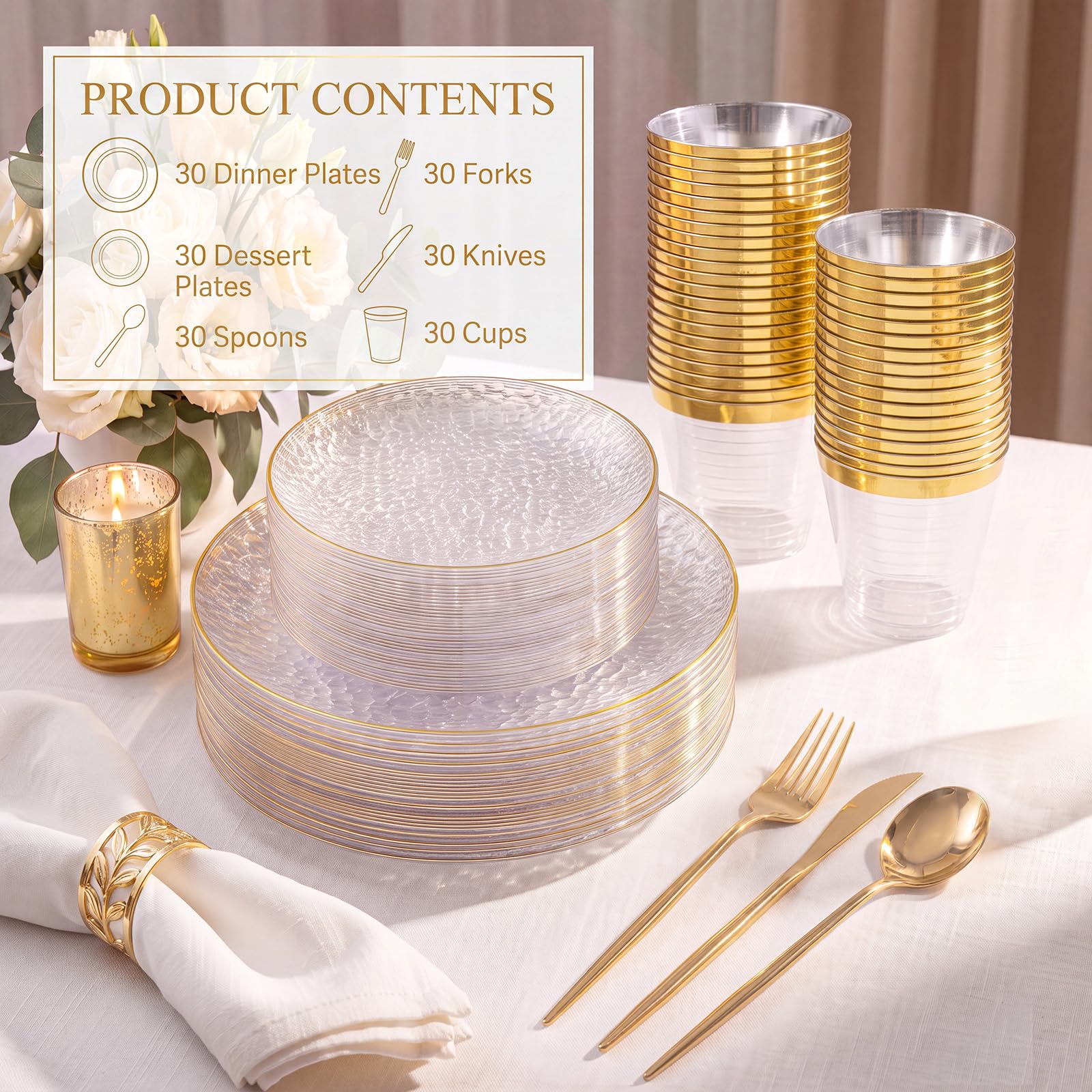 Gold Disposable Plates Set - 180 Piece Party Dinnerware -4 Gold Disposable Plates Set - 180 Piece Party Dinnerware -4