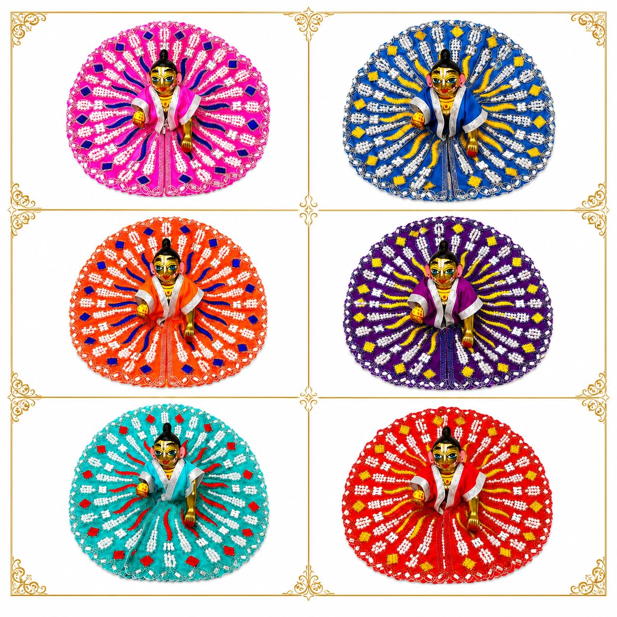 Laddu Gopal Designer Poshak (Pack of 6) | Size 6 | Handmade Fancy Dress Set with Stone & Lace Work | Bal Gopal Kanha Ji Vastra for Home Temple, Janmashtami & Daily Shringar-image-33
