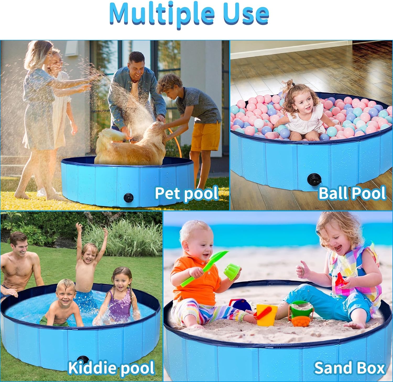 Foldable Dog Pet Bath Pool,Hard Plastic Collapsible Pet Bath Tub & Wading Pool or Dogs and Cats for Indoor/Outdoor Use,Blue 39 x 12Inches