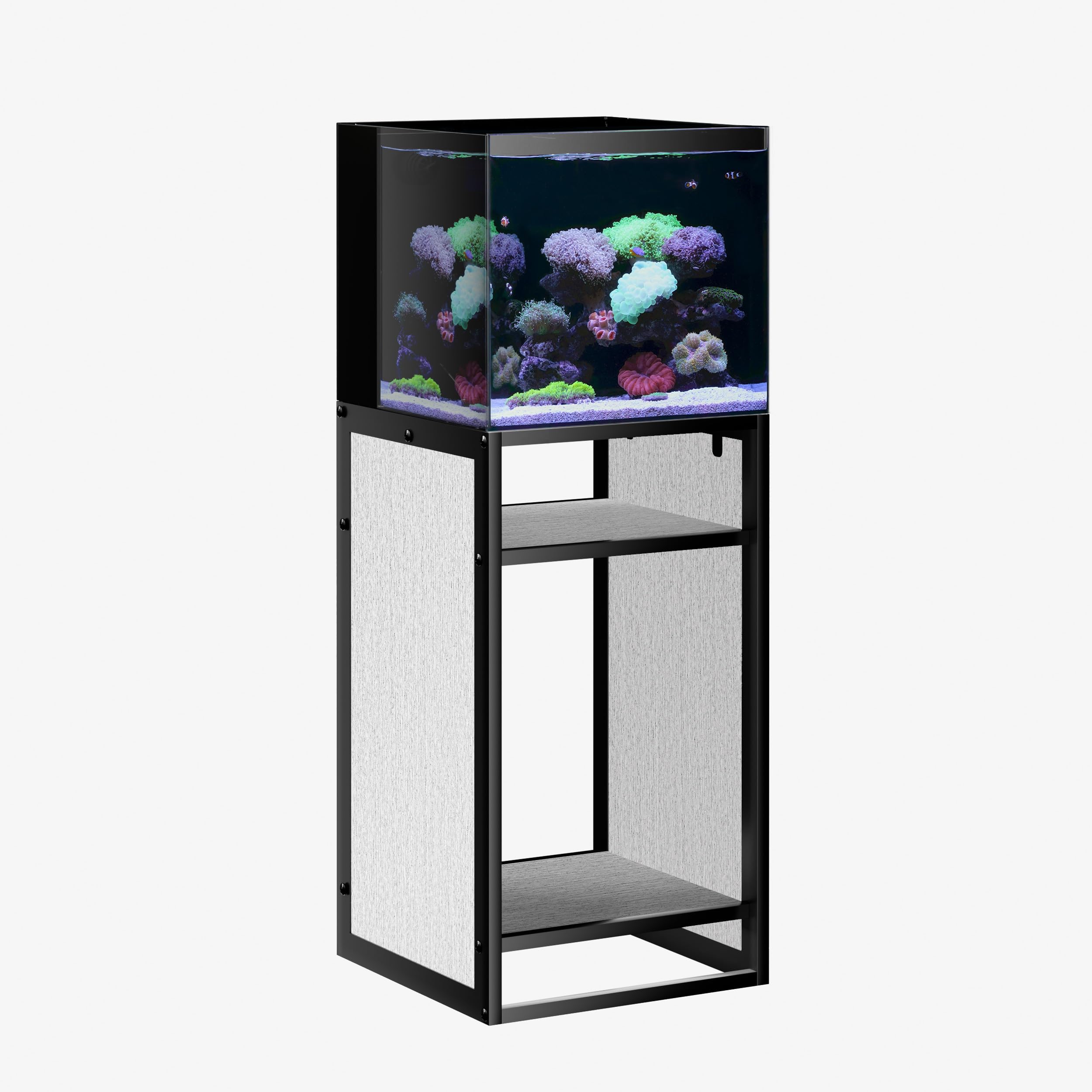 LANDEN Support et armoire pour aquarium, tapis de nivellement en mousse nano inclus, design contemporain en bois peint en blanc mat (support uniquement)