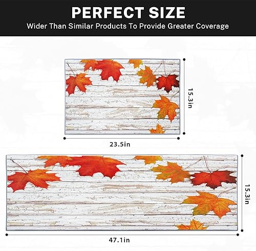 Miniatura 2 de ArtSocket Juego de 2 alfombras y tapetes de cocina de otoño, antideslizantes, lavables, con hojas de arce otoñales, tapete de cocina abstracto de