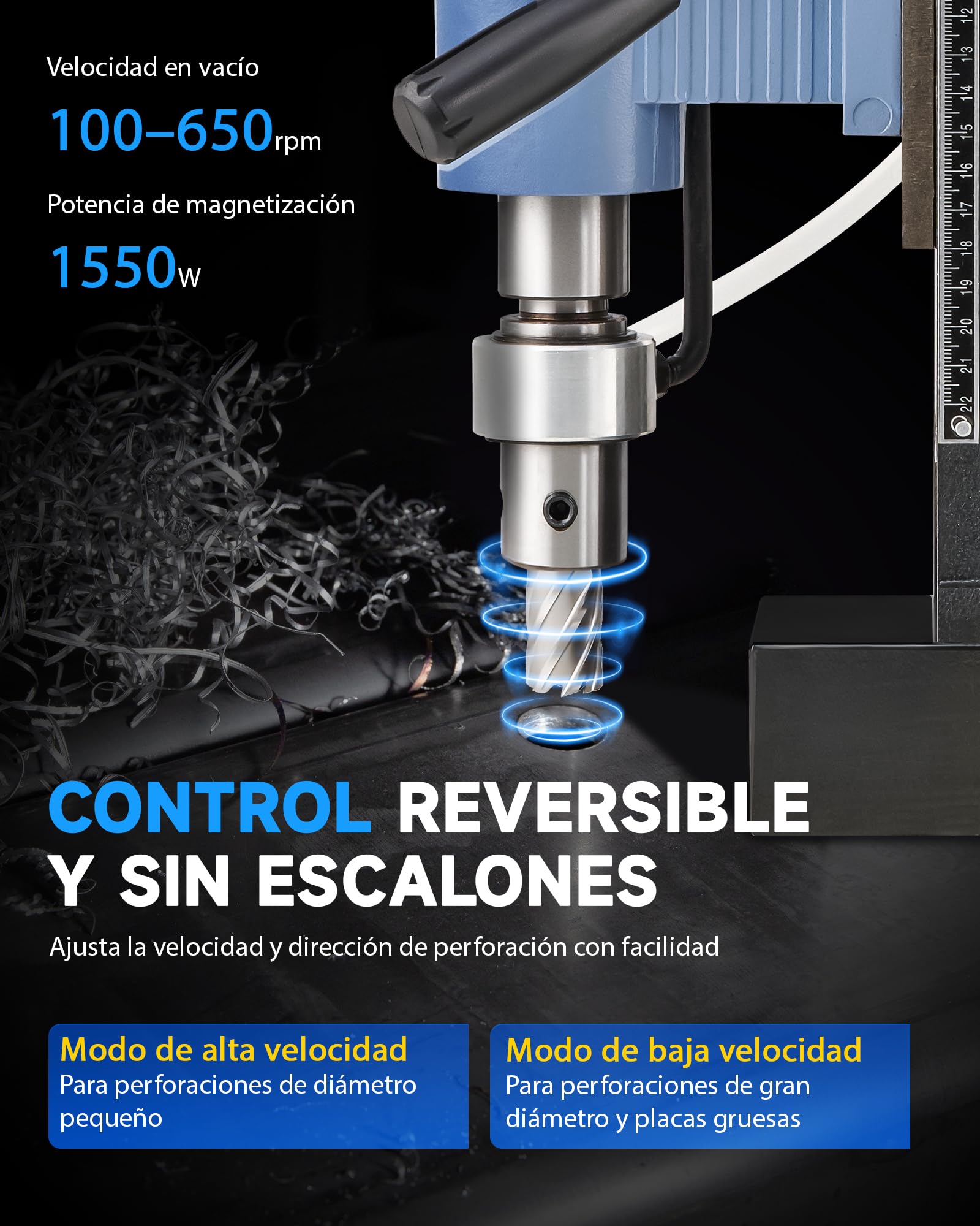 ZELCAN 1950W Taladro Magnético con 11 Brocas, Taladro Magnetico Profesional con Fuerza de 13900N, Diámetro Máx. 50 mm, 650 rpm, Control de Velocidad Continua y Reversa para Superficies Metálicas