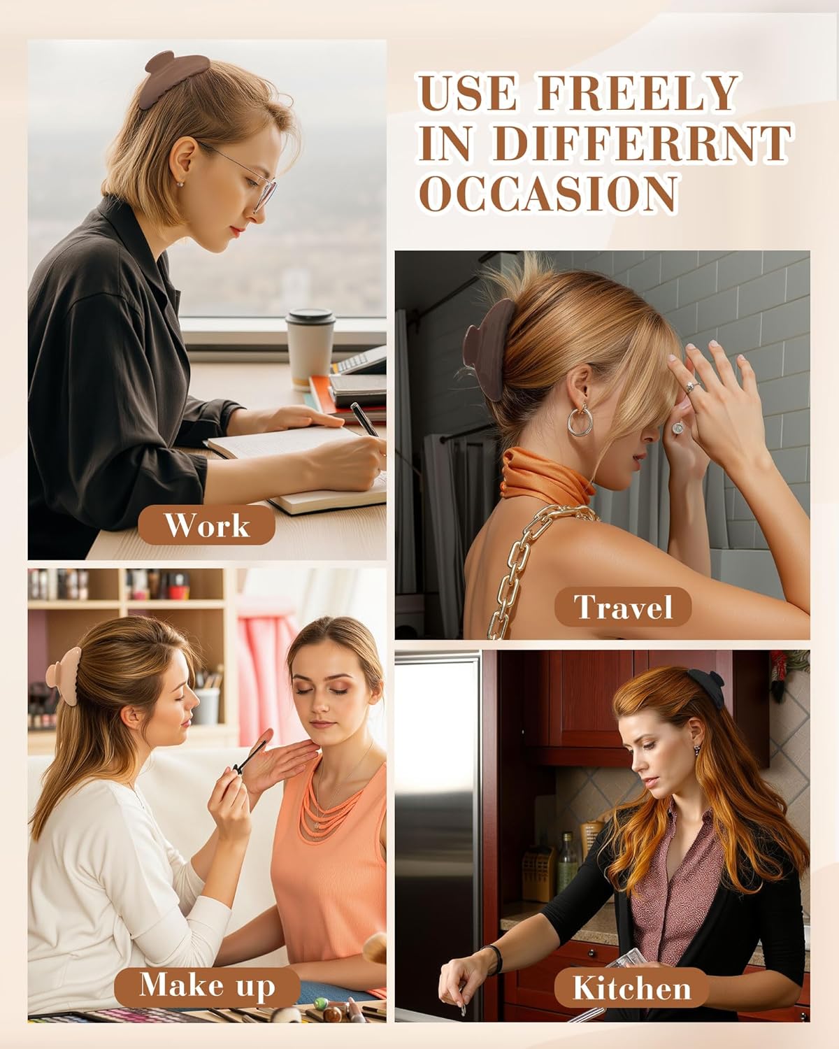 4pcs Hair CLaw Clips for Women, Nonslip Large Claw Hairclips French Banana Barrettes Jaw Cute Clips for Thick Thin Hair ((Black+Grey+Dark Brown+Light Brown)) - Image 5