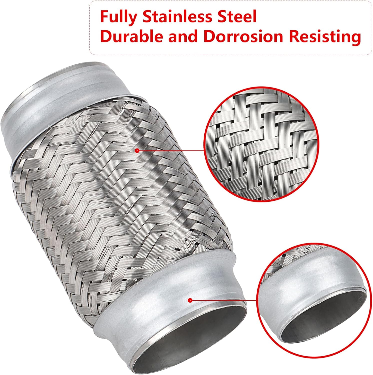 2 Pcs Exhaust Flex Pipe, 2.5''x 6''Stainless Steel Heavy Duty Exhaust Flex Pipe, Double Braid Exhaust Flex Tube