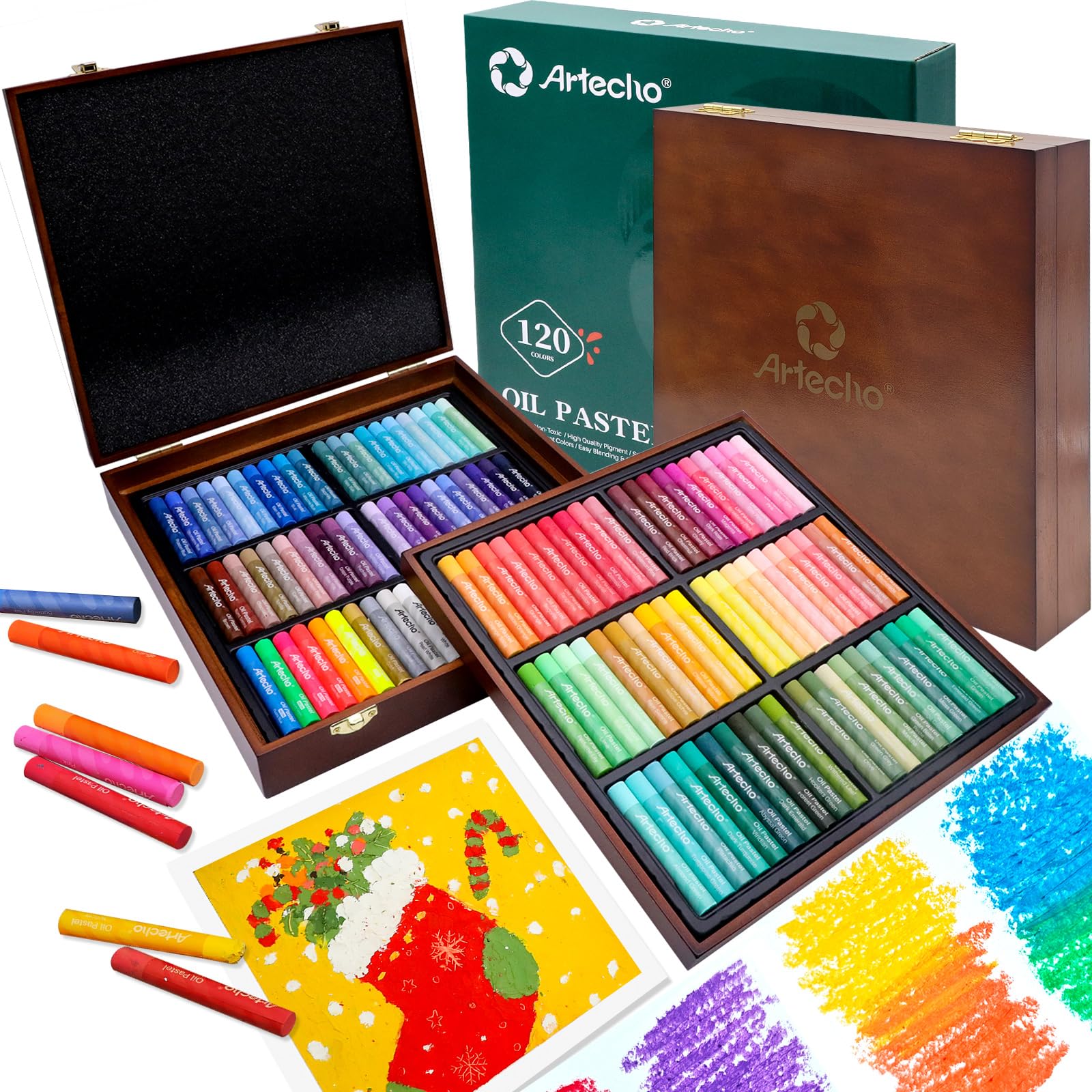 Photo 1 of Artecho Oil Pastels Set of 120 Colors Wooden Box (10 x 70 mm)