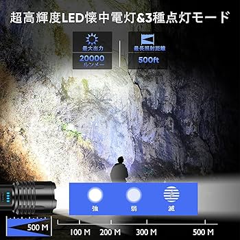 Amazon.co.jp: 懐中電灯 led 強力 軍用 最強 超高輝度 20000