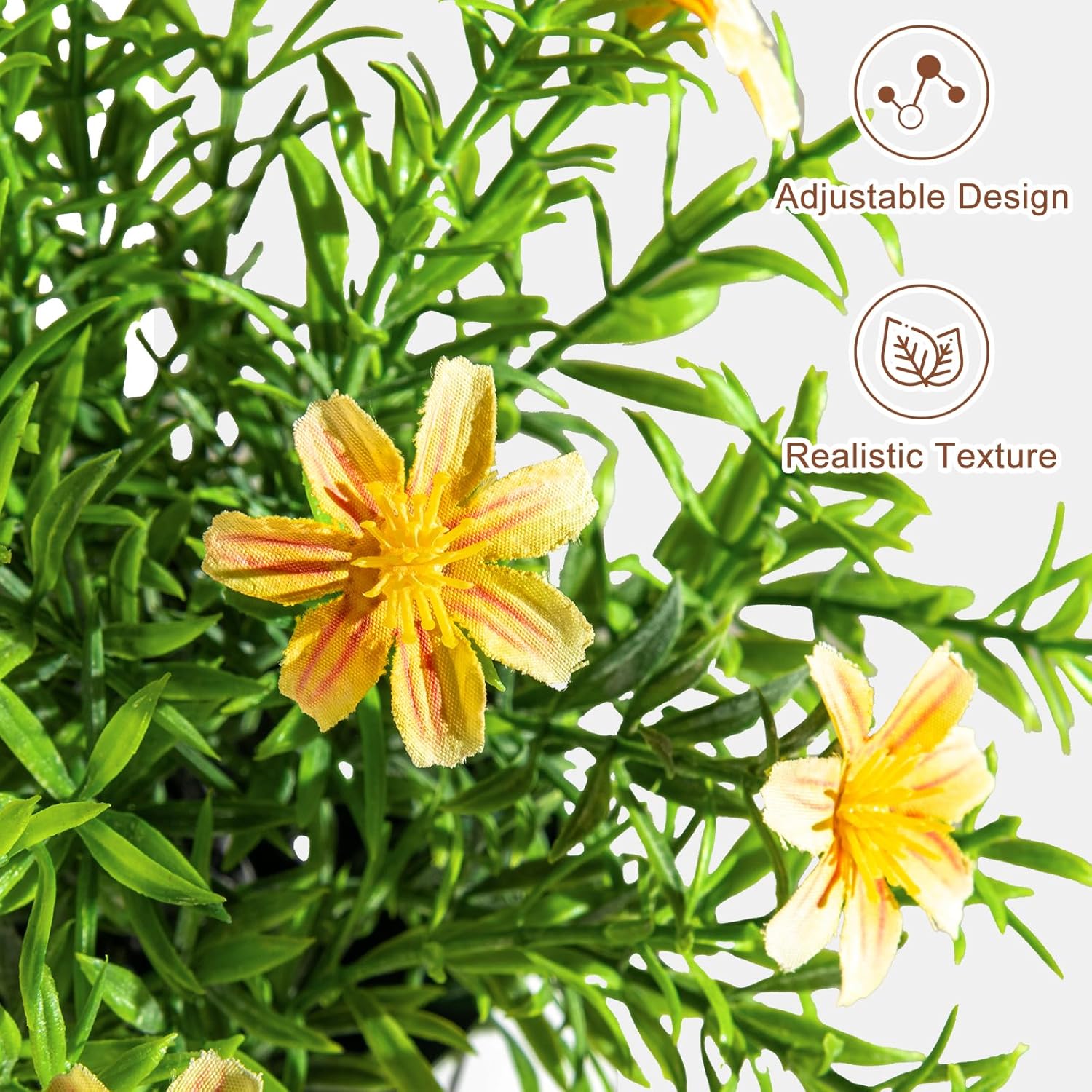 3 Pack Small Fake Plants Artificial Potted Flowers for Indoor Mini Faux Plants with Flowers Greenery for Home Decor Living Room Bathroom Bedroom Office Table Shelf (White+Yellow+Purple) - Image 2