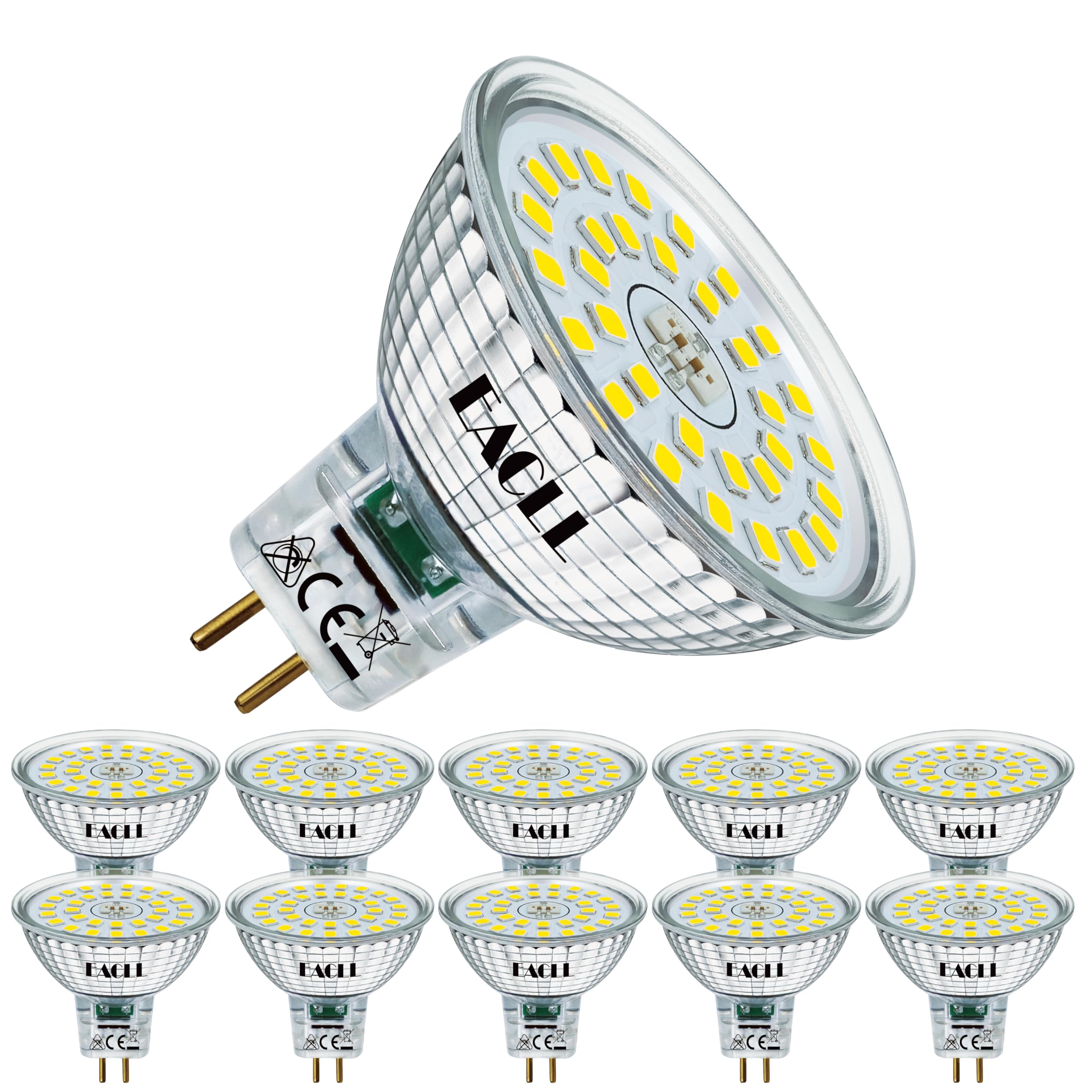 EACLL GU5.3 MR16 LED Birnen 6.5W Ersetzt 60W Halogen Leuchtmittel, Kaltweiss 6400K 580lm, Flimmerfrei AC/DC 12V Strahler, Nicht Dimmbar Reflektor Lampen mit 120° Abstrahlwinkel Spot, 10er-Pack
