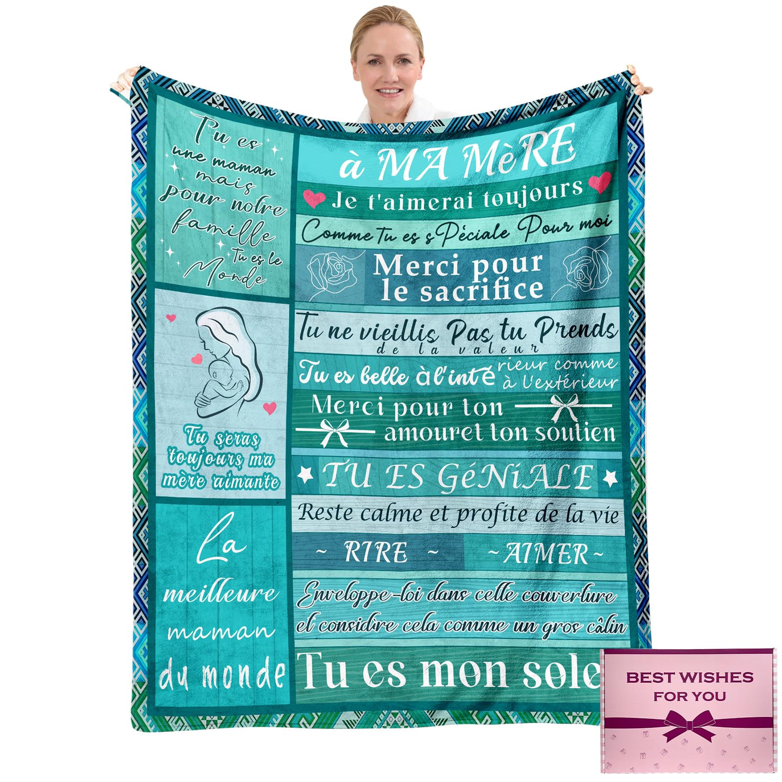 Couverture anniversaire maman douceur plaid flanelle pour fête des mères et Noël