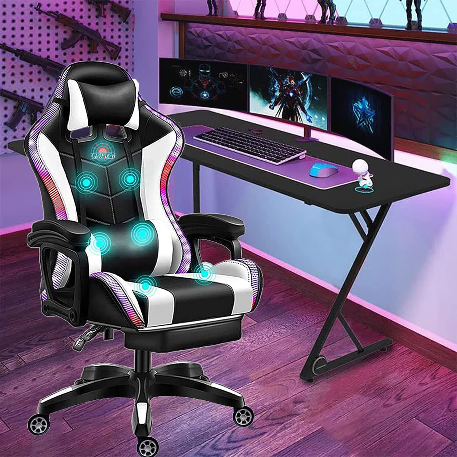Chaise de jeu soulagement lombaire avec LED et haut-parleurs contre le mal de dos