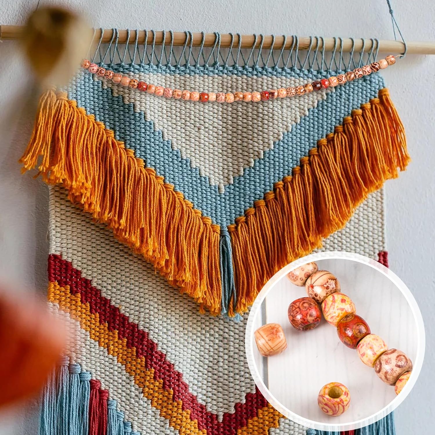 100pcs Wooden Beads for Crafts, Large Hole Natural Wood Hair Bead, Vintage Wooden Spacer Beads for Macrame Necklace Bracelet DIY Craft Handmade Decor- Wood Color - Image 5