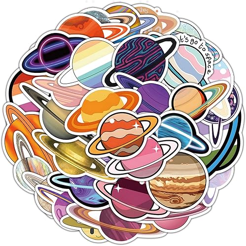 Miniatura 9 de Calcomanías espaciales Cool Planet para niños, adolescentes y adultos, 60 calcomanías impermeables de vinilo Universe Funimost para botellas de