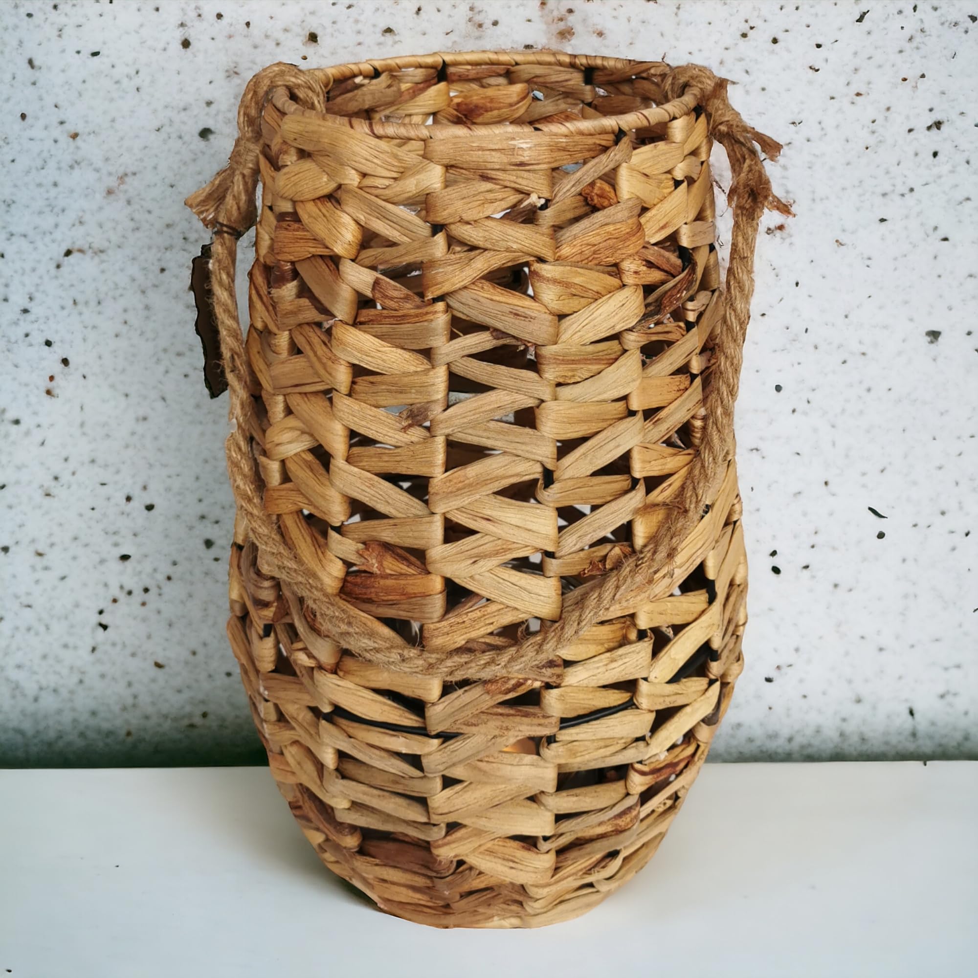 Rattan Windlicht Natur 23x19 Cm Mit Kerzenglas - Hngelaterne Boho Chic Mit  Tragegriff