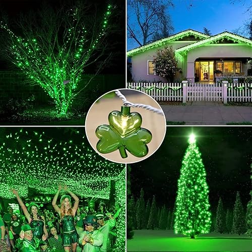 Miniatura 7 de Guirnalda de luces de hadas del día de San Patricio, luces de trébol de 8.5 pies para exteriores con 10 tréboles verdes, luces de hadas de trébol de