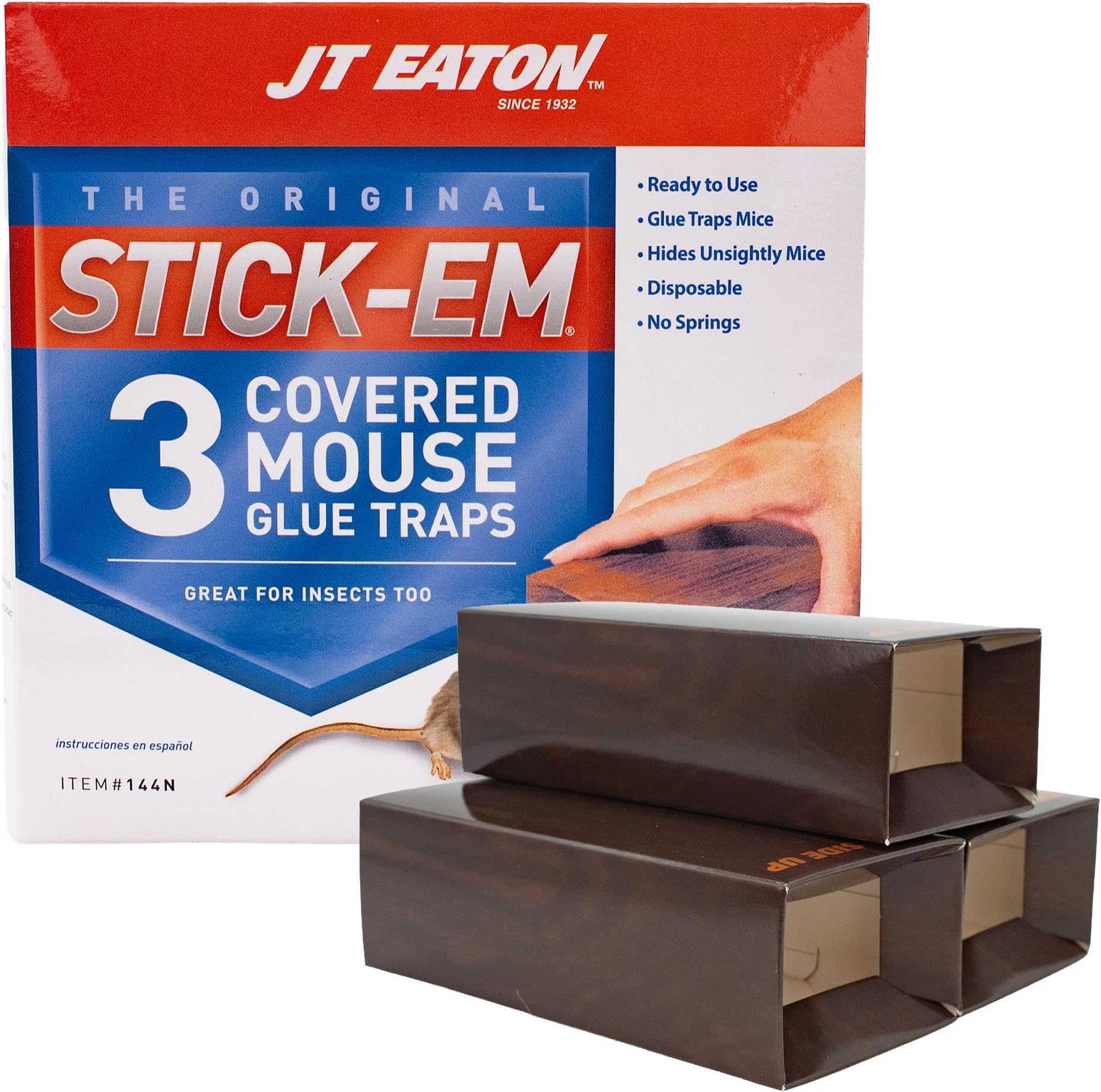 144N Stick-Em Covered Mouse Glue Trap, 3, Brown/A