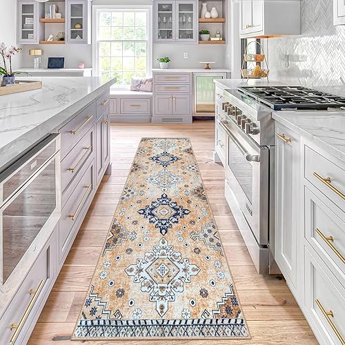 Lansny Alfombra bohemia naranja de 2.6 x 8 pulgadas, lavable, largo, antideslizante, suave, oriental vintage, alfombra marroquí para entrada,