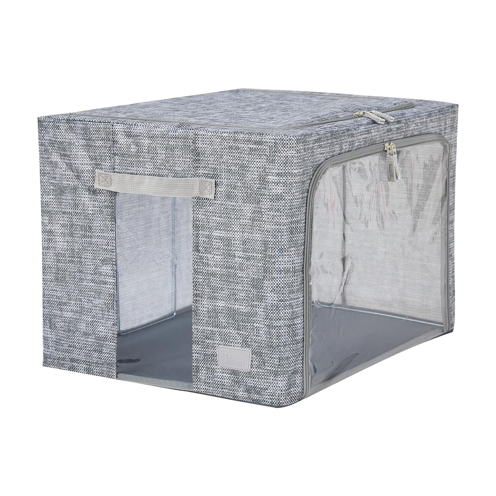 Periea ‘Beau’ Folding Collapsible Stackable Fabric Home Storage Boxes with Steel Frames (Black Grey Floral, Large) — view 80