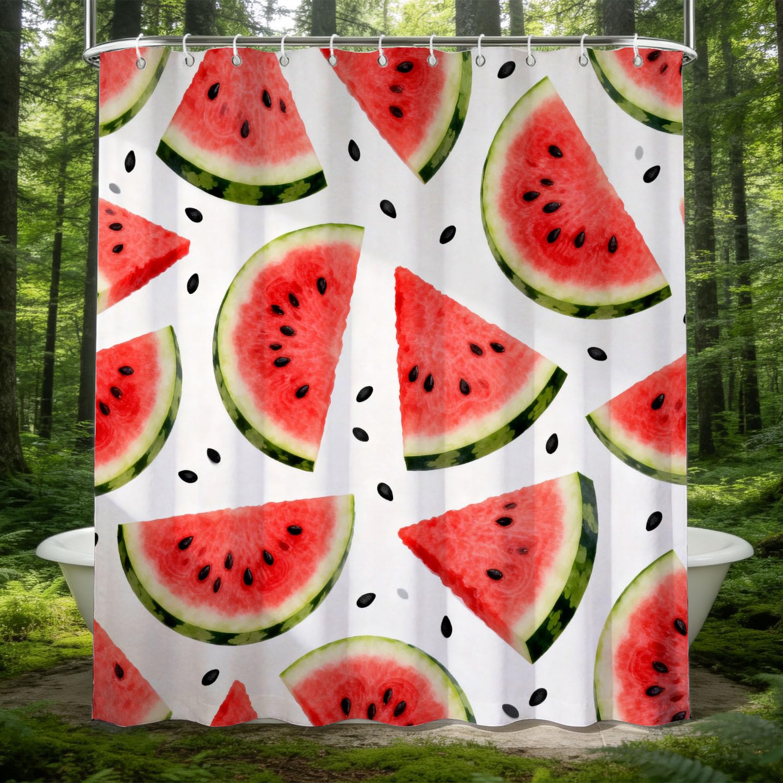 Hongduo 3D Watermelon Shower Curtain for Stalls Bathtubs Fruits Bathroom Decor Shower Curtain Set Polyester Fabric Waterproof 180x180cm/71X71 Inch with Hooks