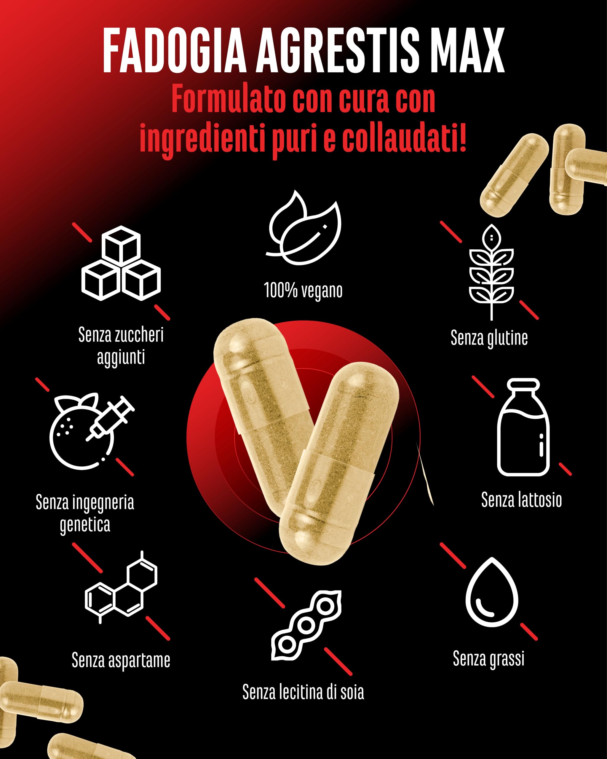 Fadogia Agrestis Max - 180 Capsule Vegane - 1510 mg per Dose Giornaliera - Con Estratto di Pepe Nero e Bioenhancer - Formula ad Alto Valore con Estratti - Senza Additivi Inutili