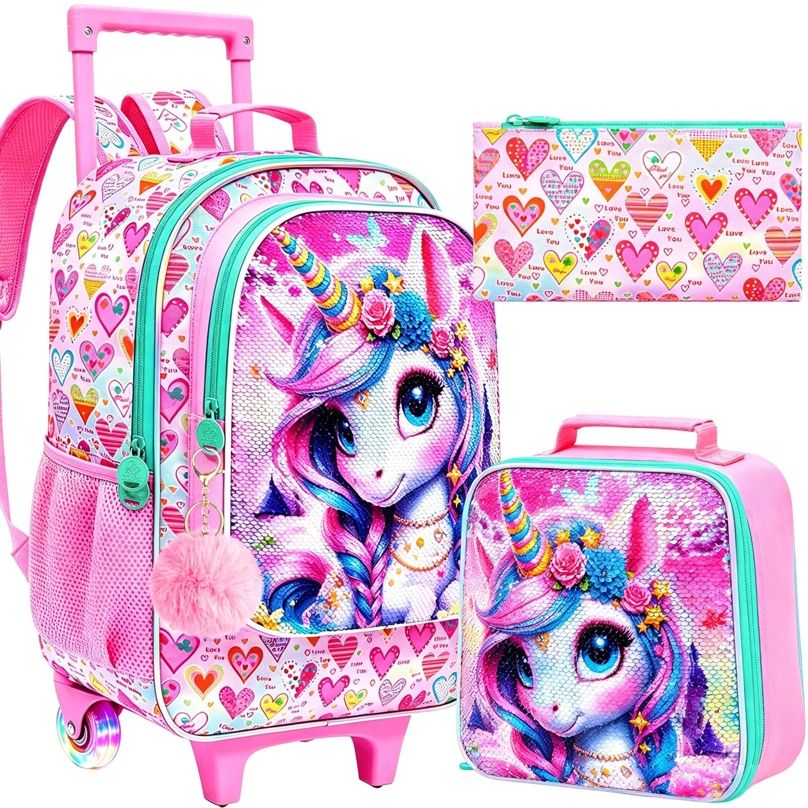 AGSDON 3PCS Rolling Backpack