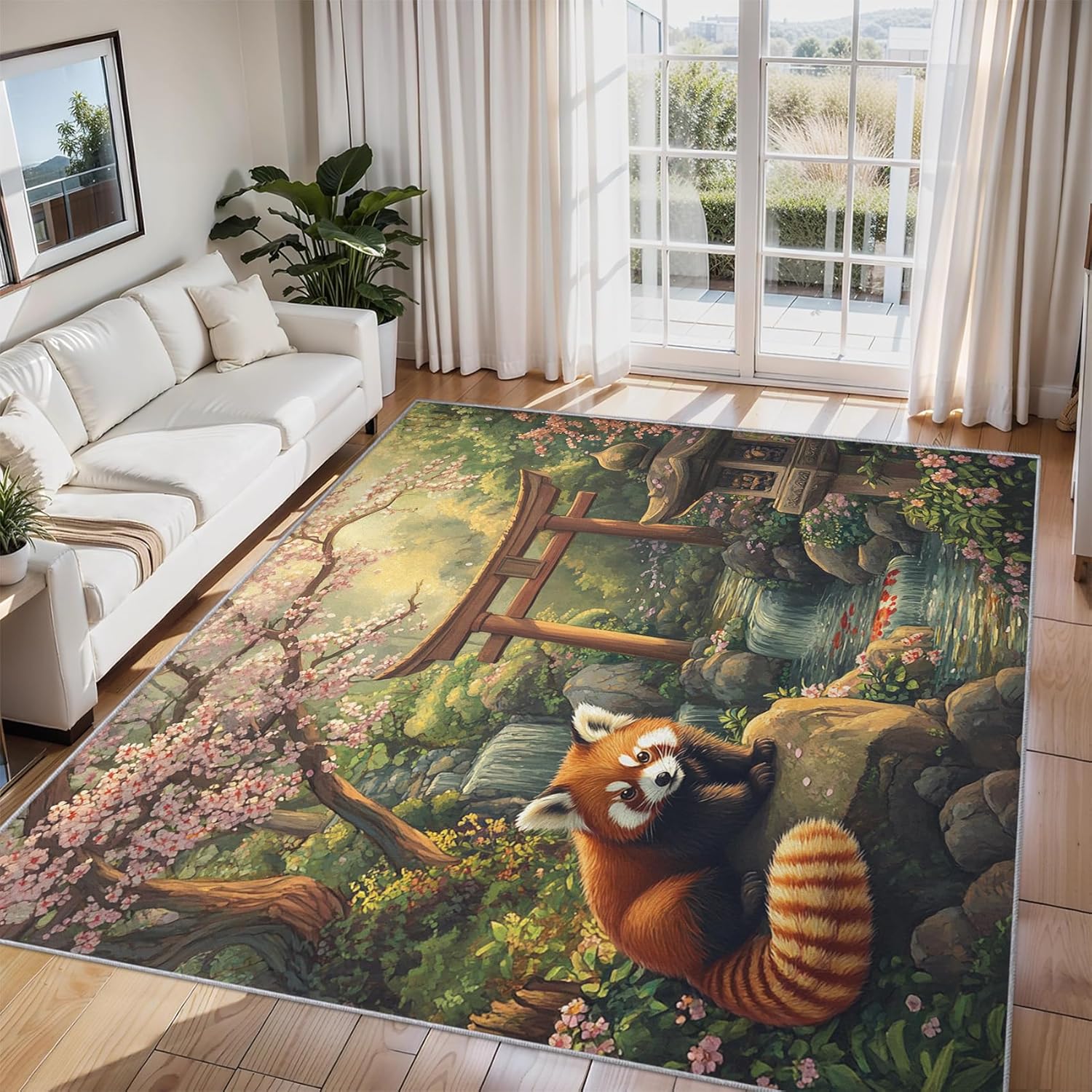 2x3 Red Panda Throw Rugs for Entryway, Washable Japanese Torii Pattern Indoor Door Mat, Bedroom Kitchen Entrance, Non Slip Soft Thin, Japanese Landscape Decor Small Area Rug PF-P 5
