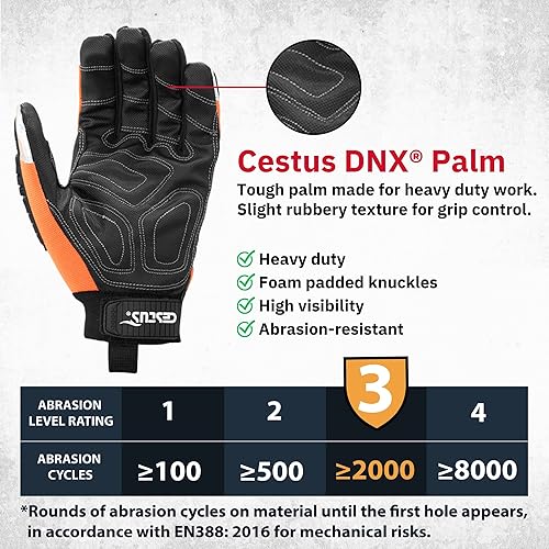 Miniatura 2 de Cestus HM Impact, Hi Vis - Guantes de trabajo, nudillos acolchados, agarre de rendimiento (talla L), color naranja