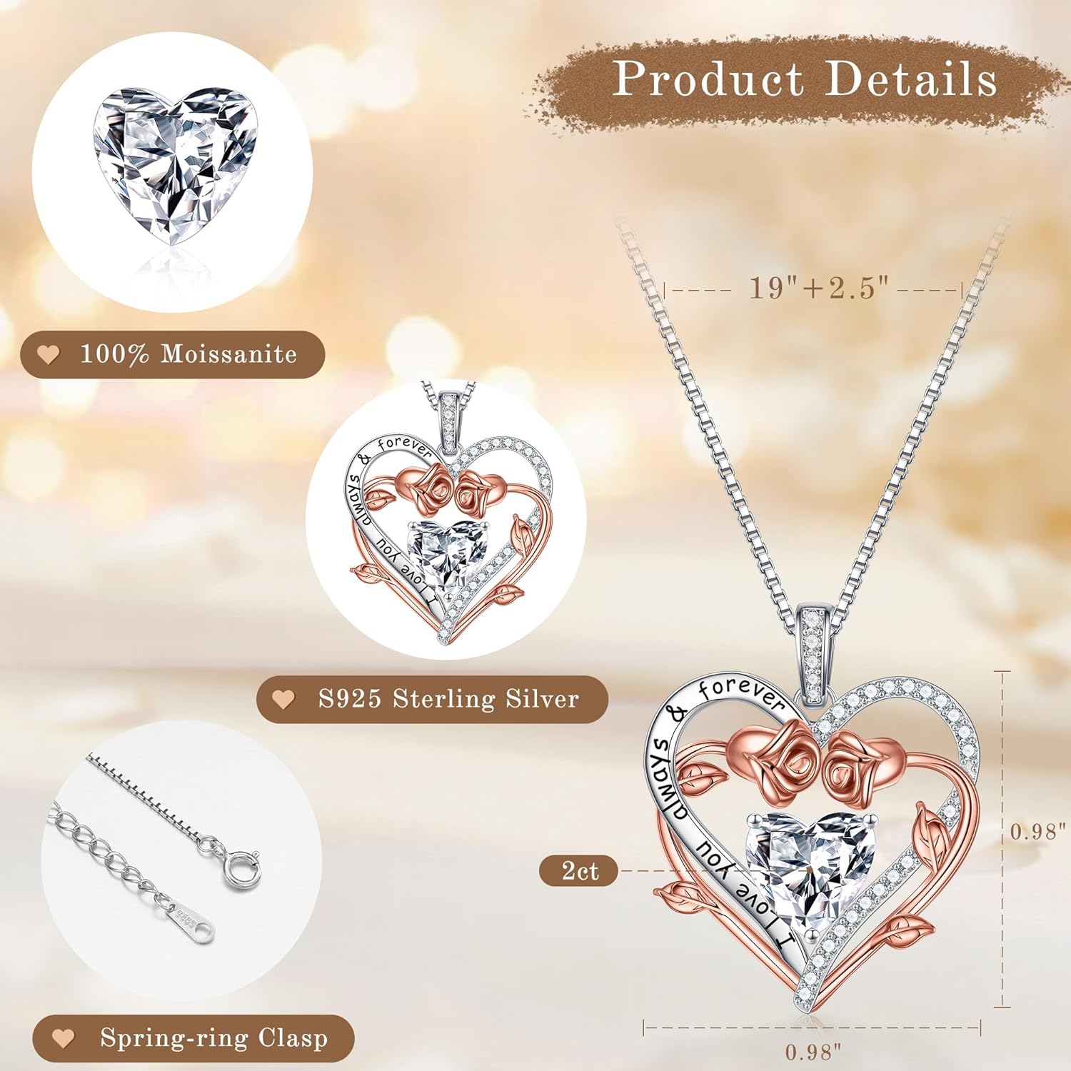 MOOSEA Personal Gifts for Wife - Sterling Silver Moissanite Necklace Anniversary Eternity Jewelry Present, Birthday Gift for Women Her, Personal Gifts Mom Grandma Friend Sister - Image 5